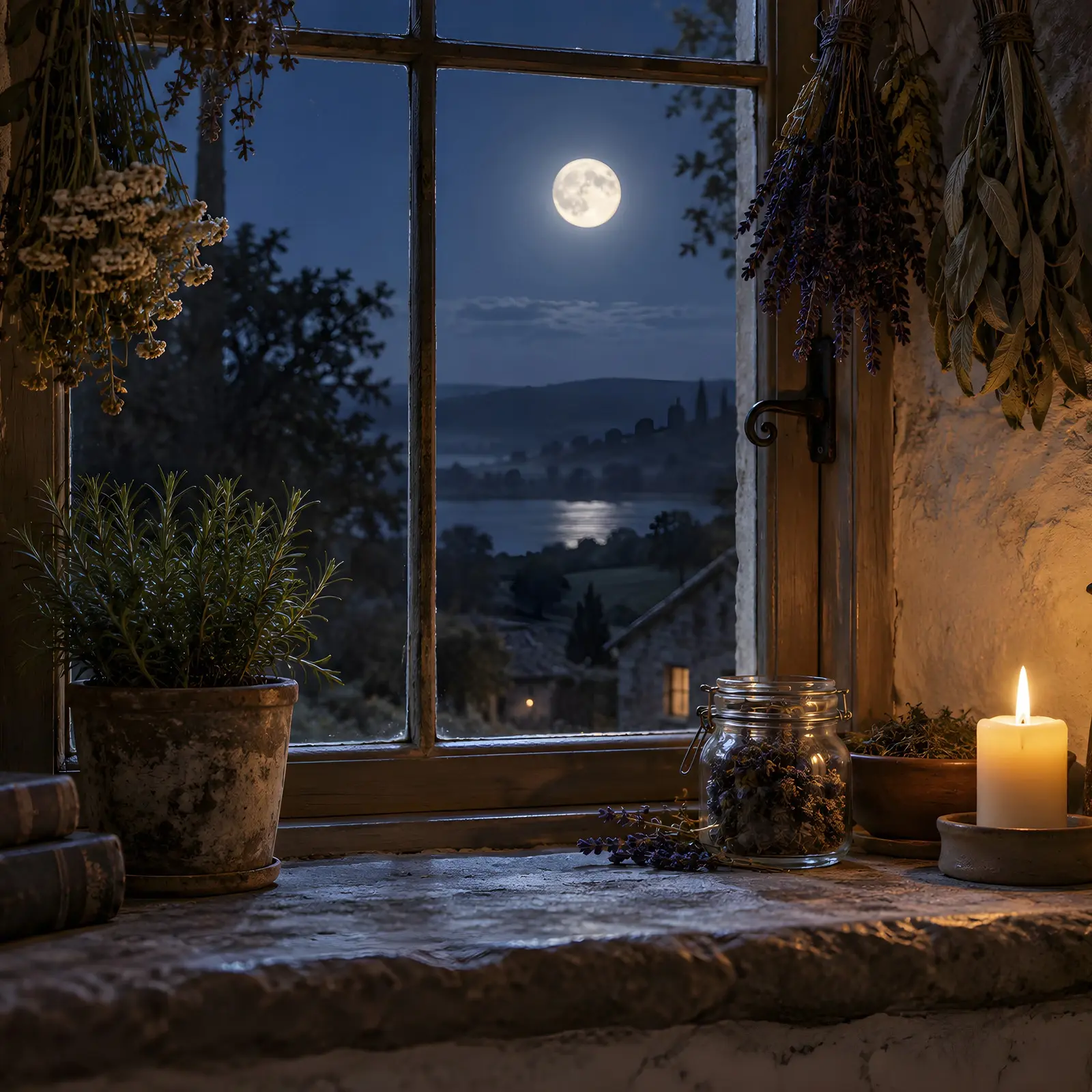 Moonlit Witch Cottage Windowsill and Nook Stock Images - 6 Digitally Created High-Res JPG Photos preview
