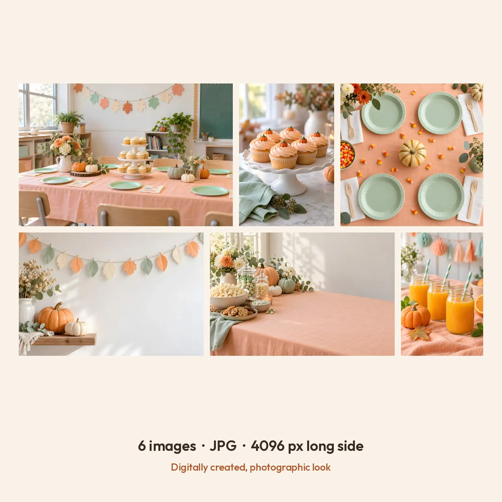 Peach and Mint Classroom Party Table Stock Images - 6 Digitally Created High-Res JPG Photos, preview 2 of 3