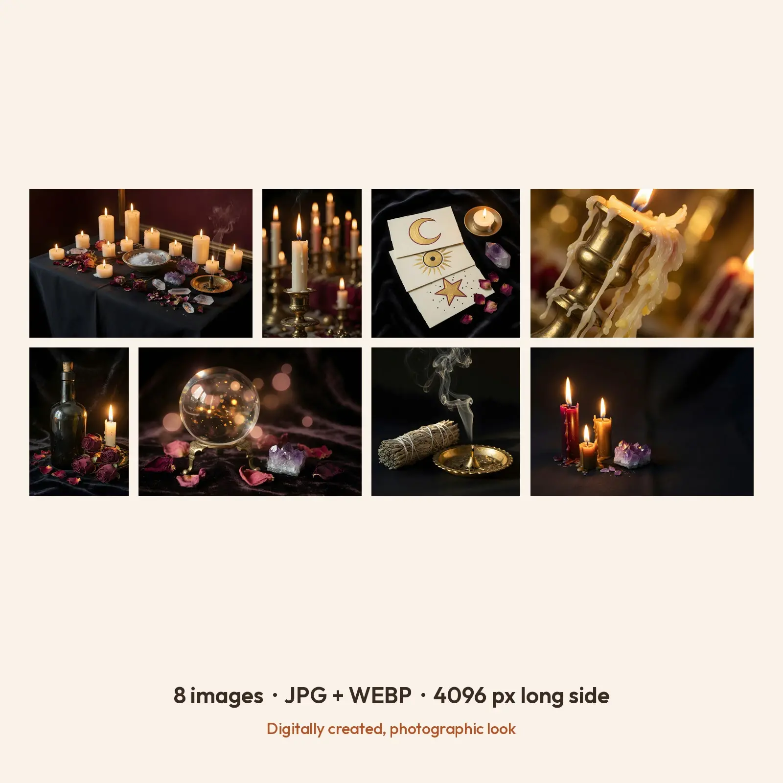 Candlelit Witch Altar Moody Lighting Stock Images - 8 Digital High-Res JPG + WebP Photos, preview 2 of 3