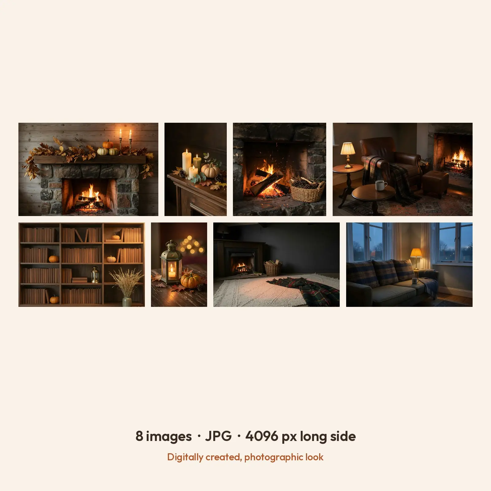 Firelit Fall Mantel and Hearth Stock Images - 8 Digitally Created High-Res JPG Photos, preview 2 of 3