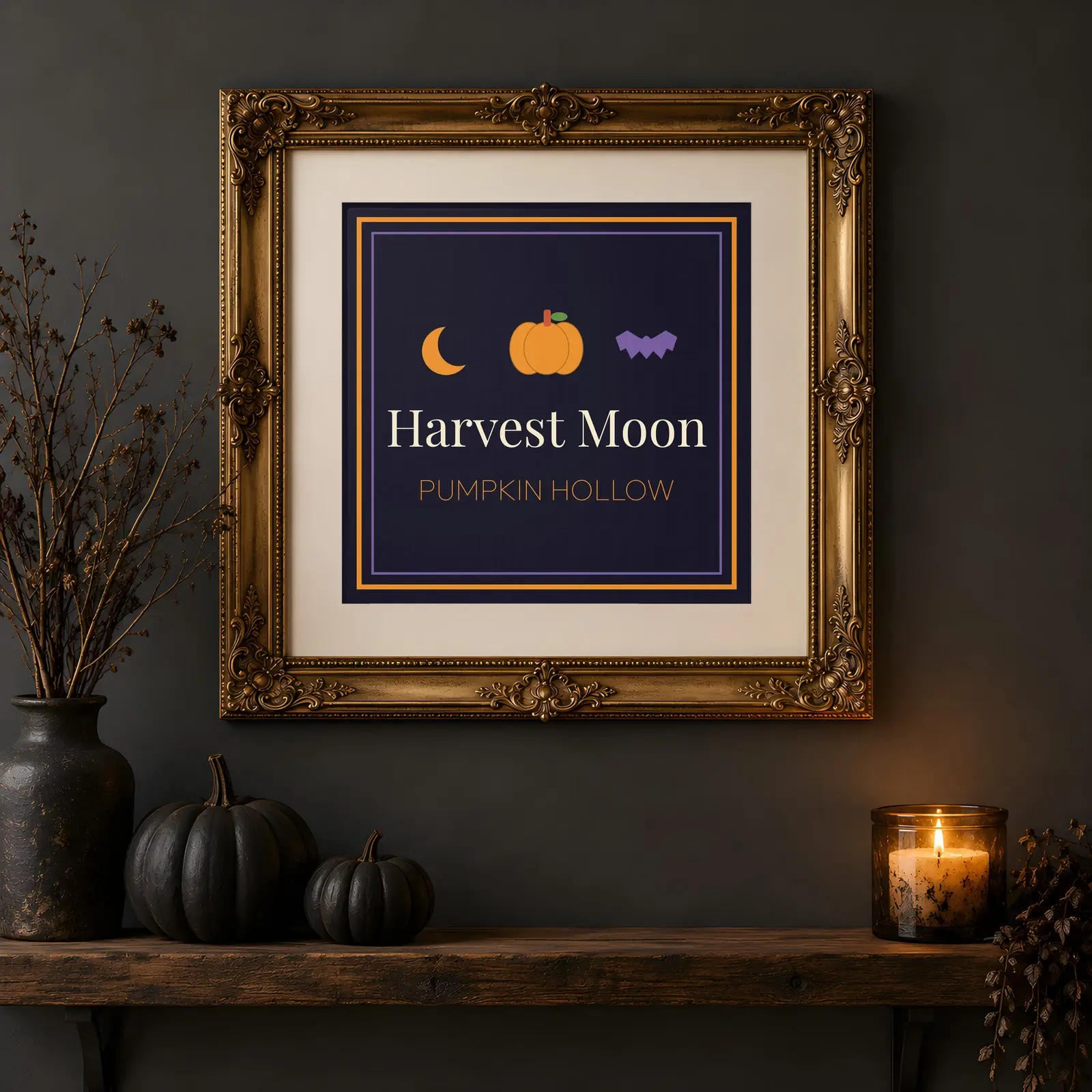 Moody Gallery Wall Framed Print Mockup - 3 Haunted Harvest Scenes, JPG + Transparent PNG preview