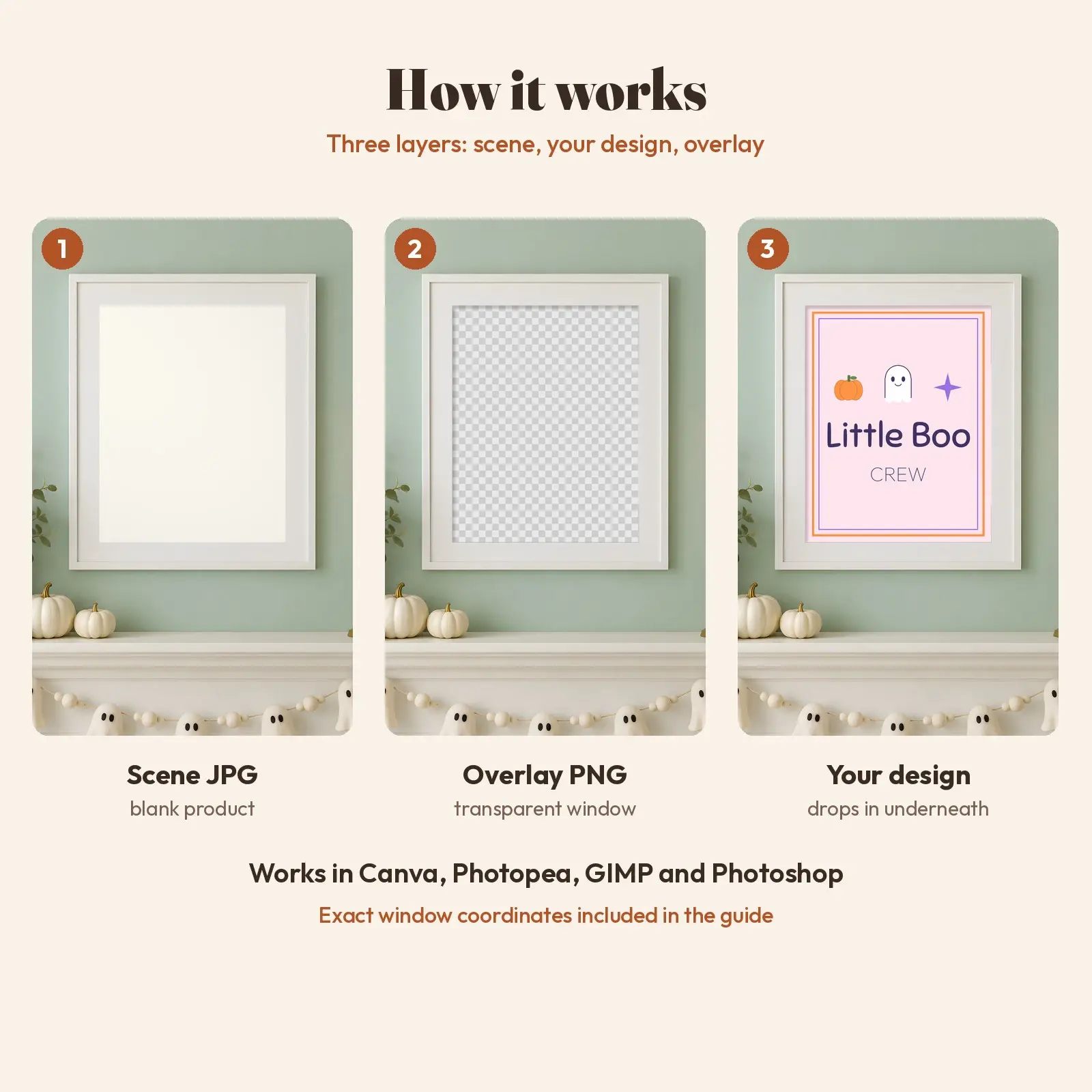 Pastel Ghost Mantel Framed Print Mockup - 2 Halloween Scenes, JPG + Transparent PNG, preview 3 of 3