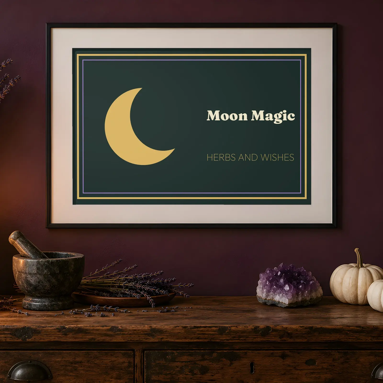 Witchy Apothecary Cabinet Framed Print Mockup - 2 Moody Scenes, JPG + Transparent PNG preview