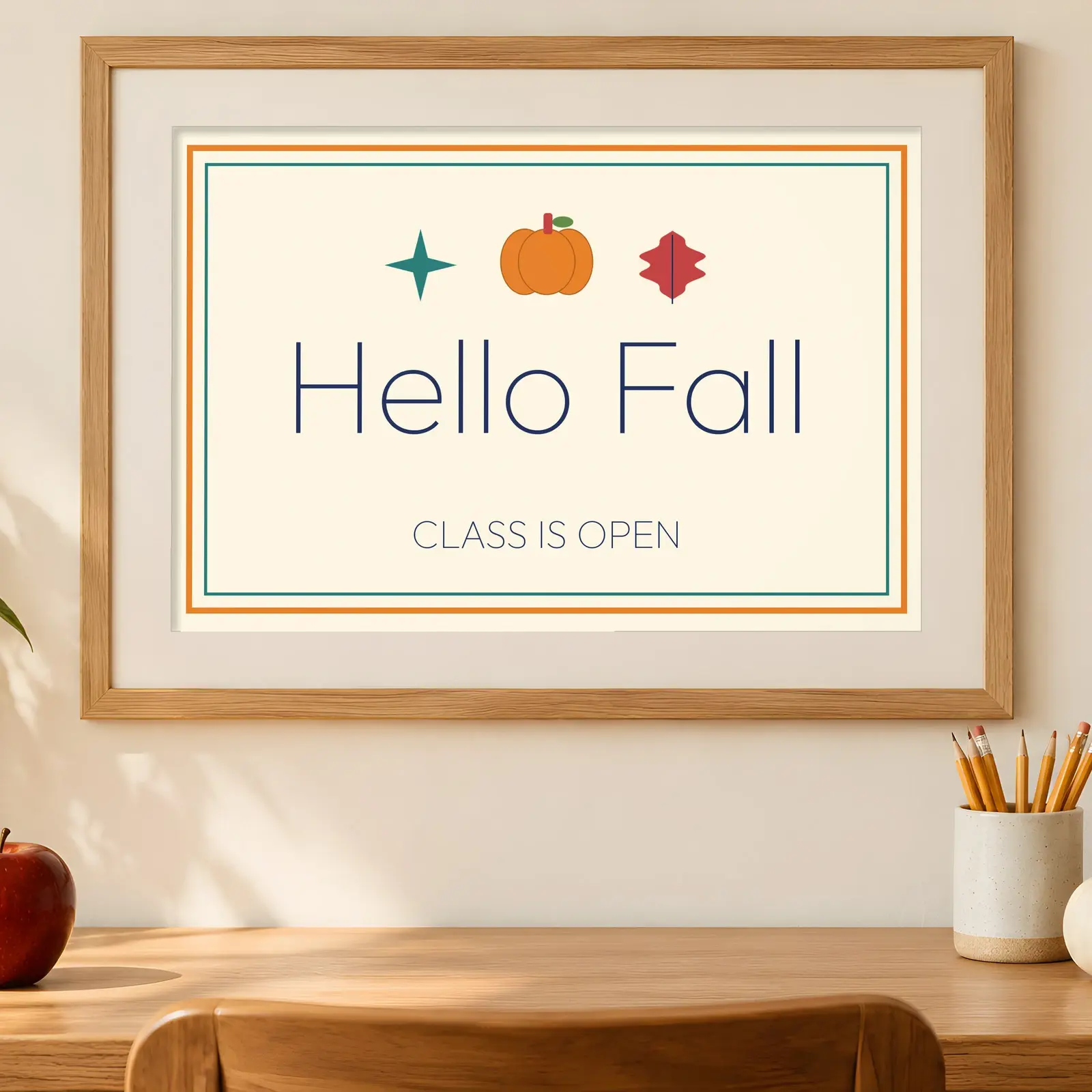 Teacher Classroom Wall Framed Print Mockup - 2 Fall Scenes, JPG + Transparent PNG, preview 1 of 3