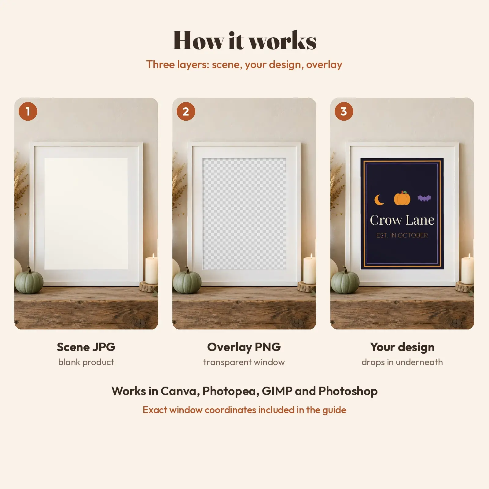 Cozy Cottage Halloween Framed Print Mockup - 2 Warm Rustic Scenes, JPG + Transparent PNG, preview 3 of 3