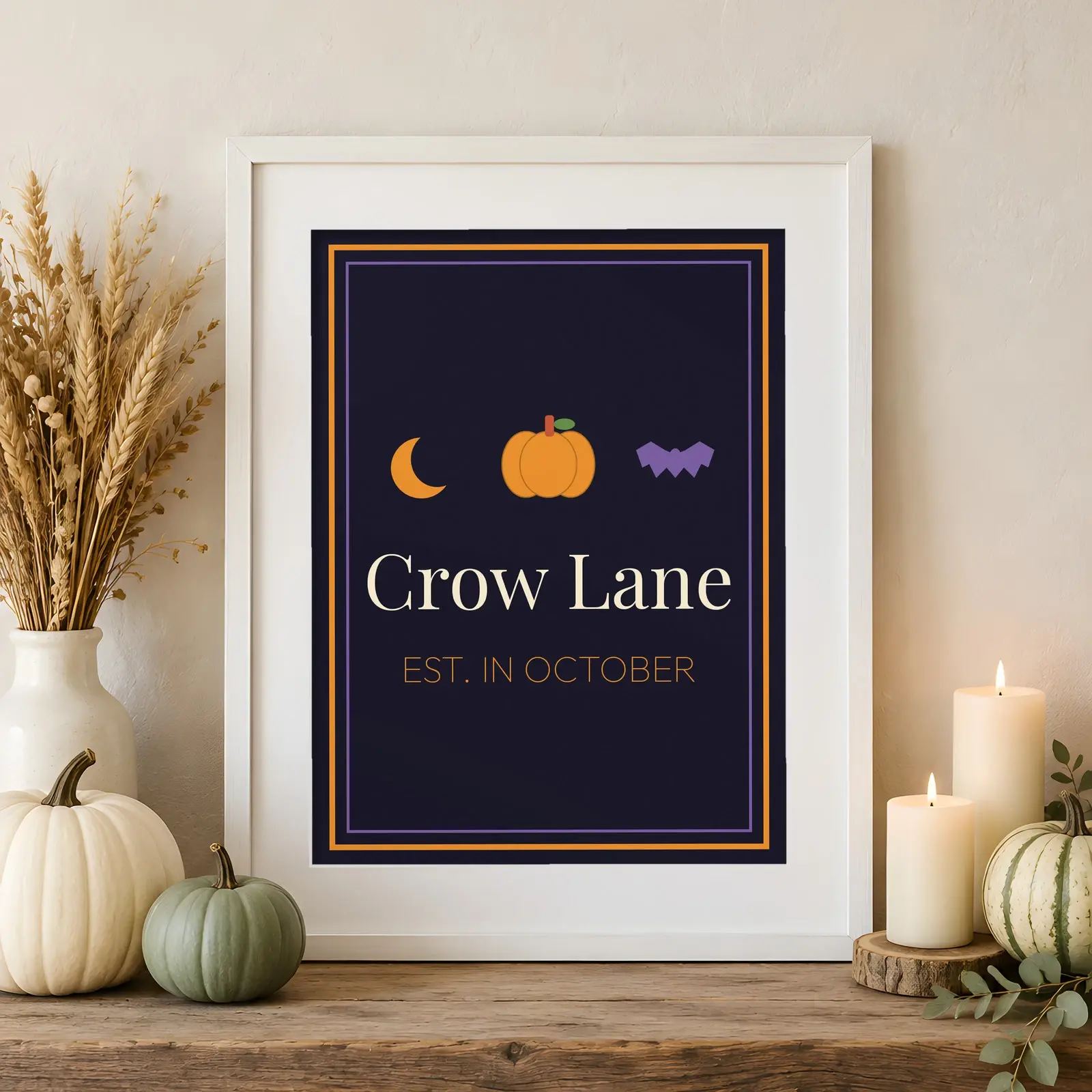 Cozy Cottage Halloween Framed Print Mockup - 2 Warm Rustic Scenes, JPG + Transparent PNG preview