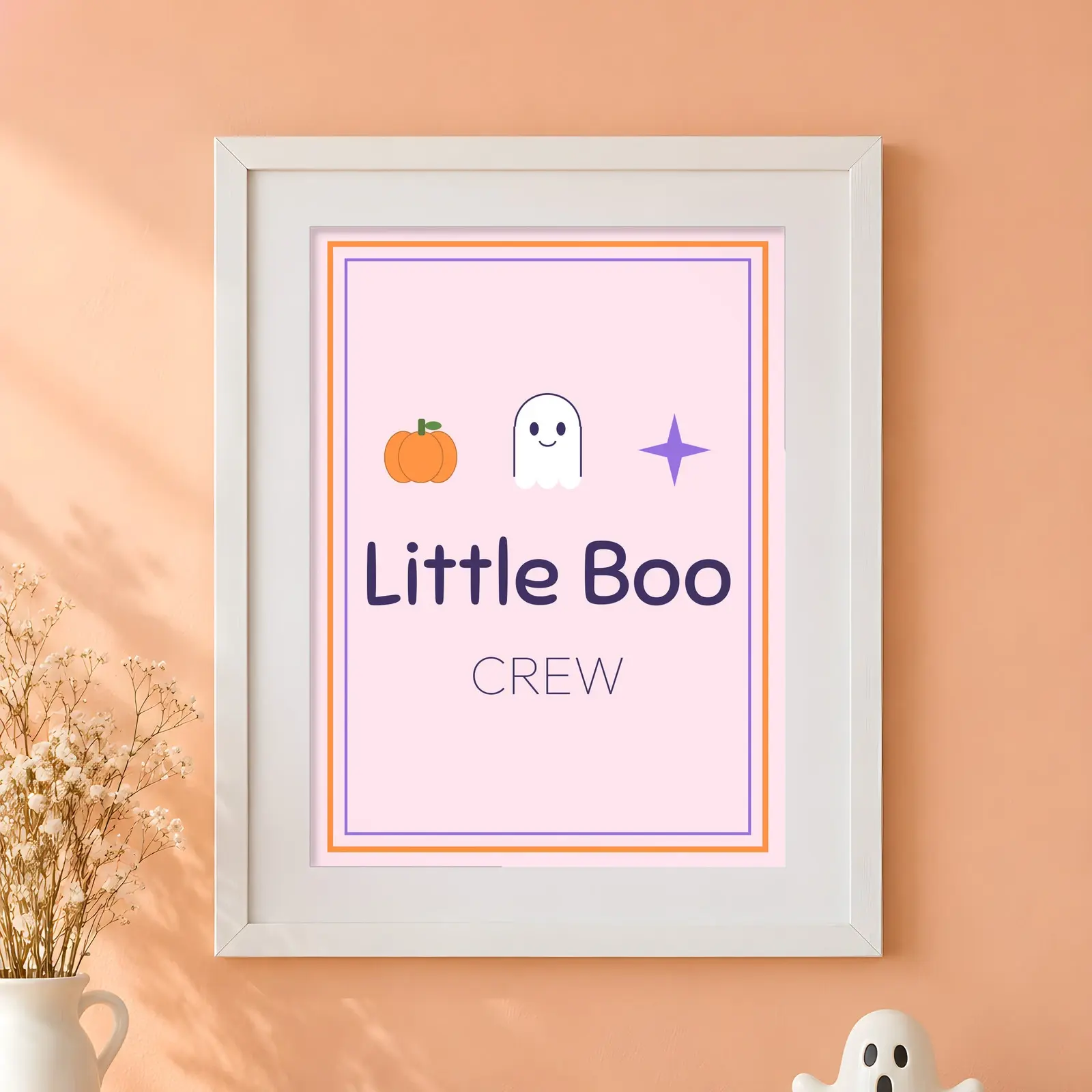 Kids Halloween Room Gallery Framed Print Mockup - 3 Spooky Cute Scenes, JPG + Transparent PNG preview