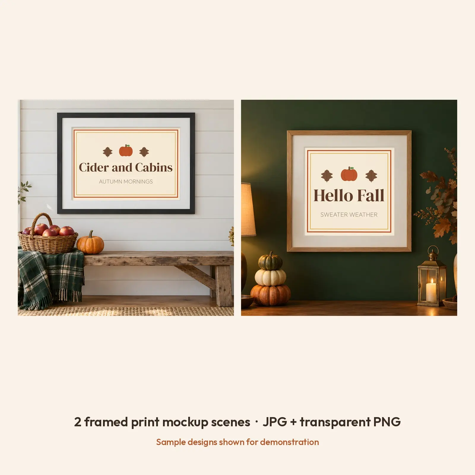 Farmhouse Harvest Framed Print Mockup - 2 Fall Wall Scenes, JPG + Transparent PNG, preview 2 of 3
