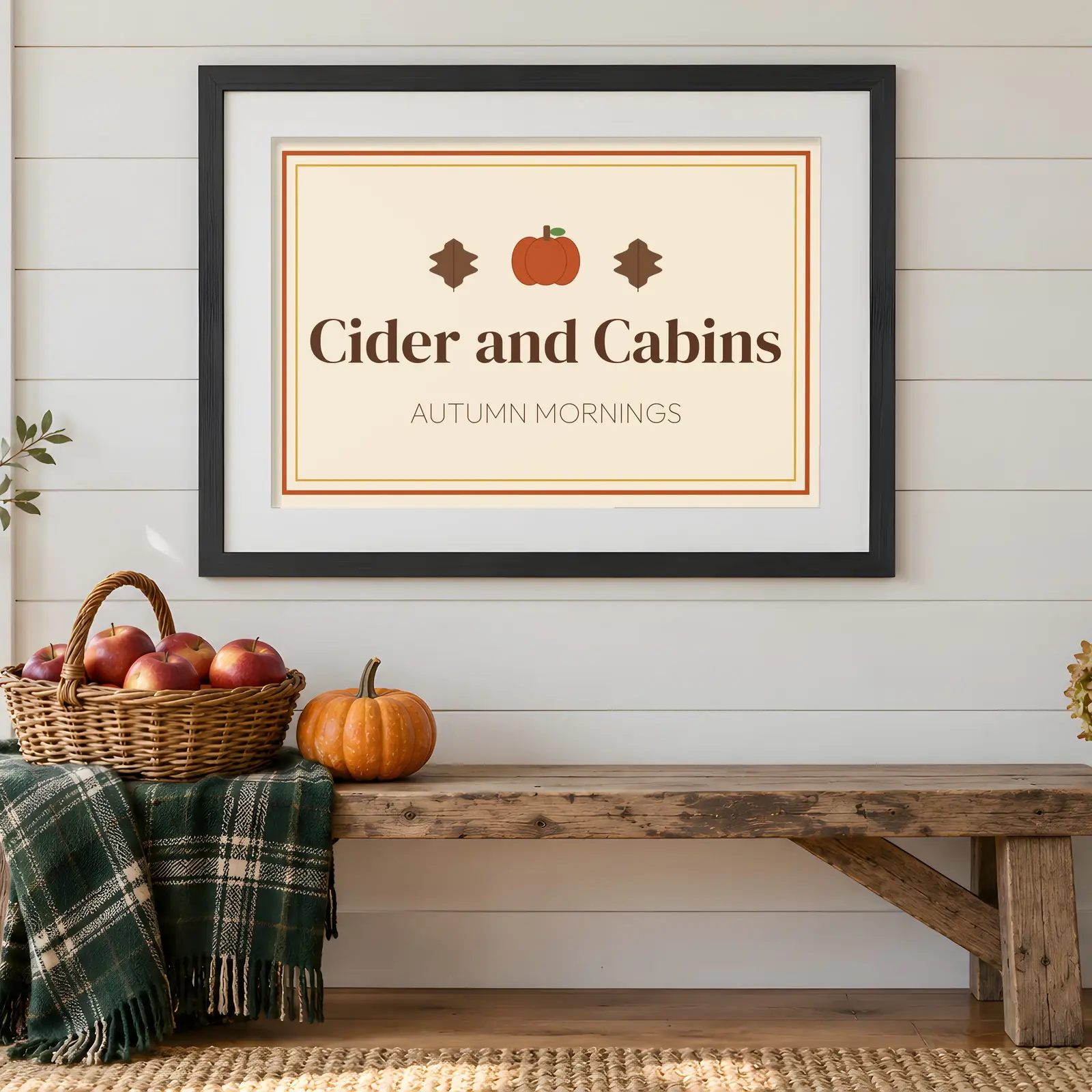 Farmhouse Harvest Framed Print Mockup - 2 Fall Wall Scenes, JPG + Transparent PNG, preview 1 of 3