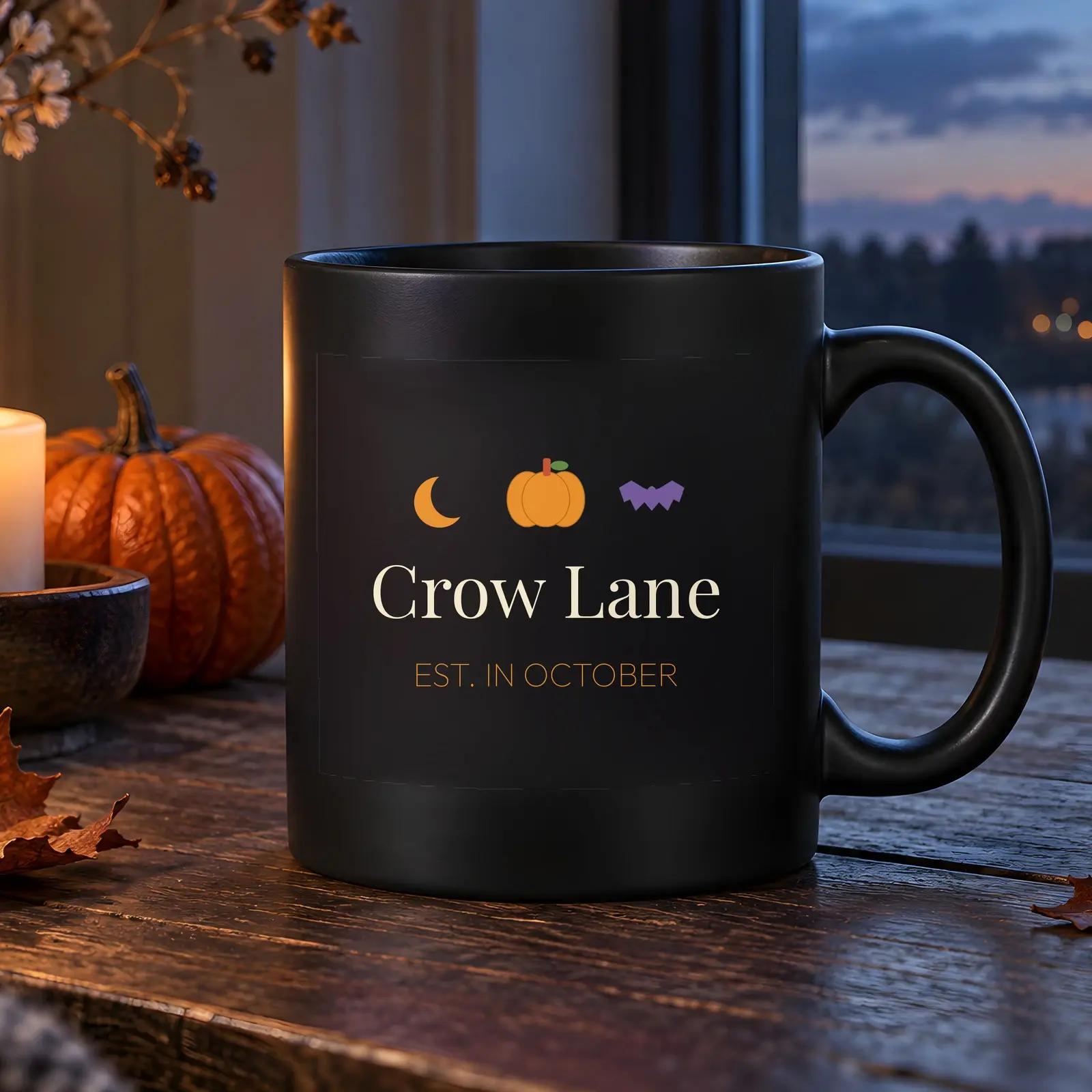 Spooky Cozy Ceramic Mug Mockup - 2 Moody Halloween Scenes, JPG + Transparent PNG, preview 1 of 3