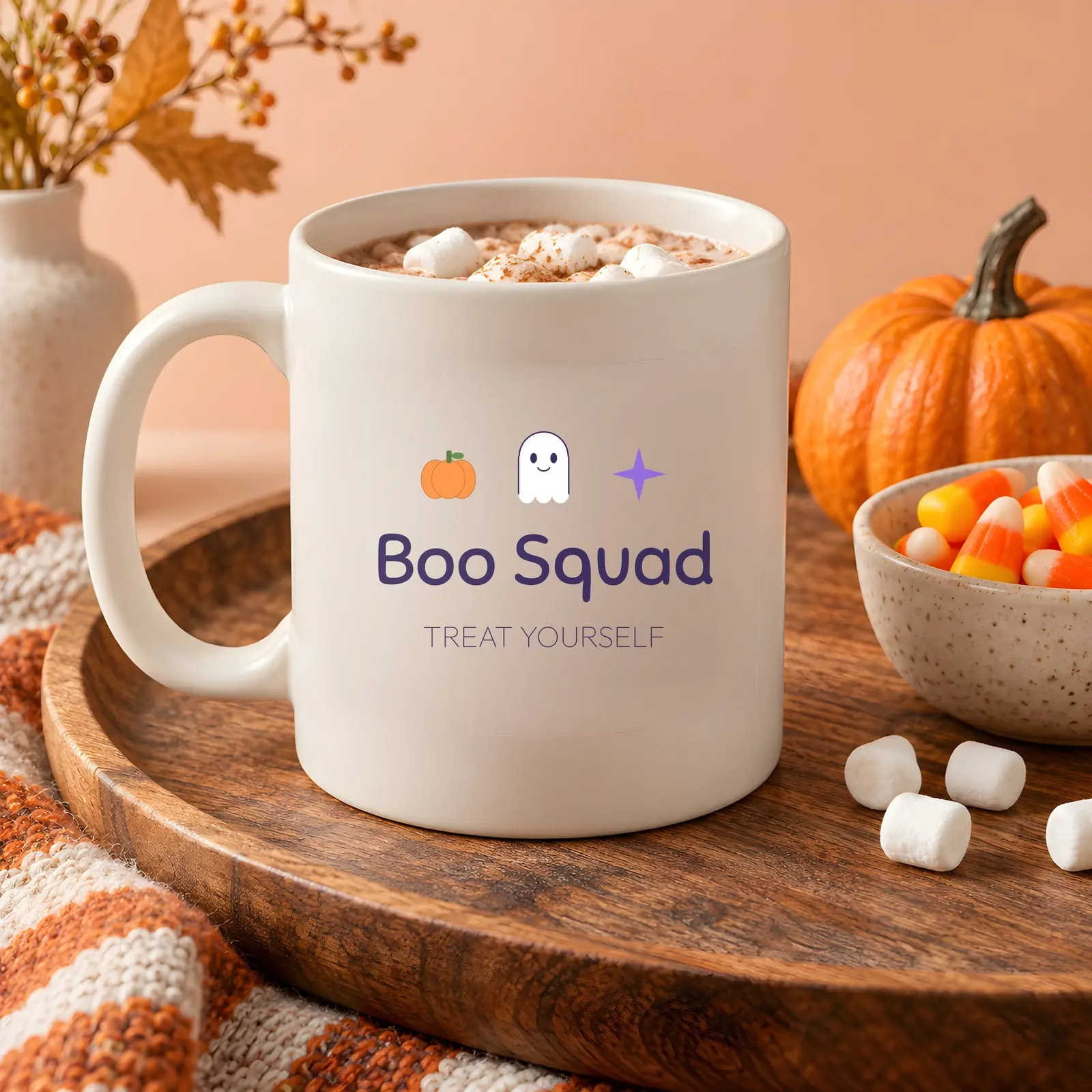 Cute Halloween Treat Table Ceramic Mug Mockup - 3 Scenes, JPG + Transparent PNG, preview 1 of 3