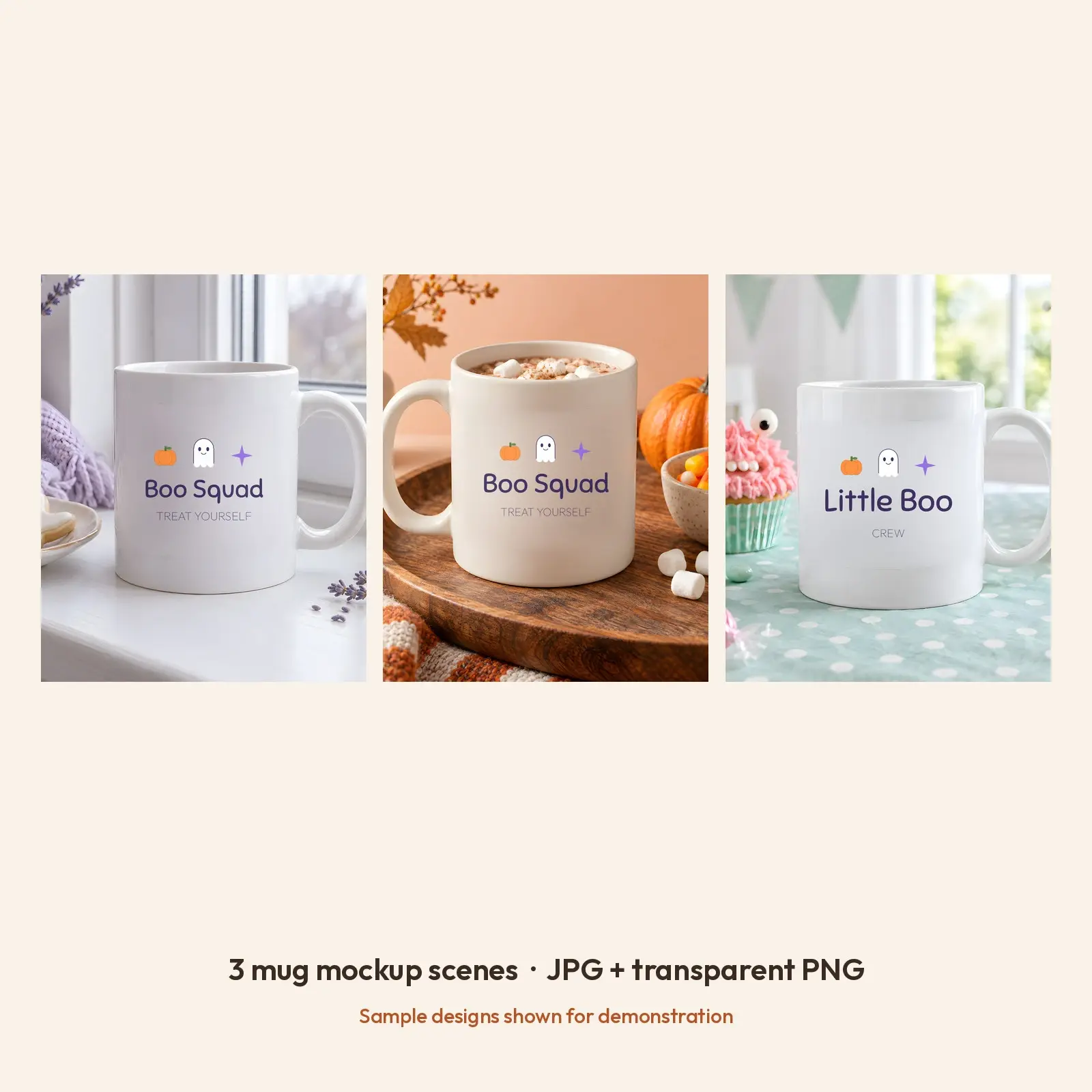 Cute Halloween Treat Table Ceramic Mug Mockup - 3 Scenes, JPG + Transparent PNG, preview 2 of 3