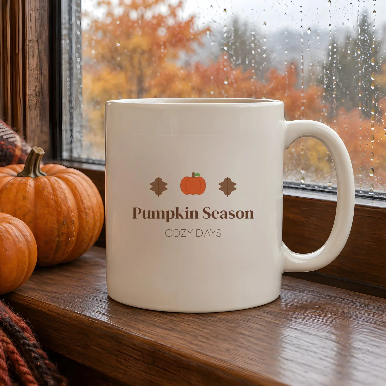 Plaid Cozy Ceramic Mug Mockup - 2 Autumn Table Scenes, JPG + Transparent PNG preview