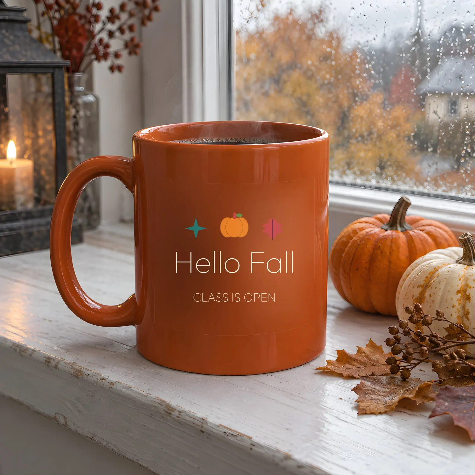 Teacher Desk Autumn Mug Mockup - 2 Fall Scenes, JPG + Transparent PNG preview