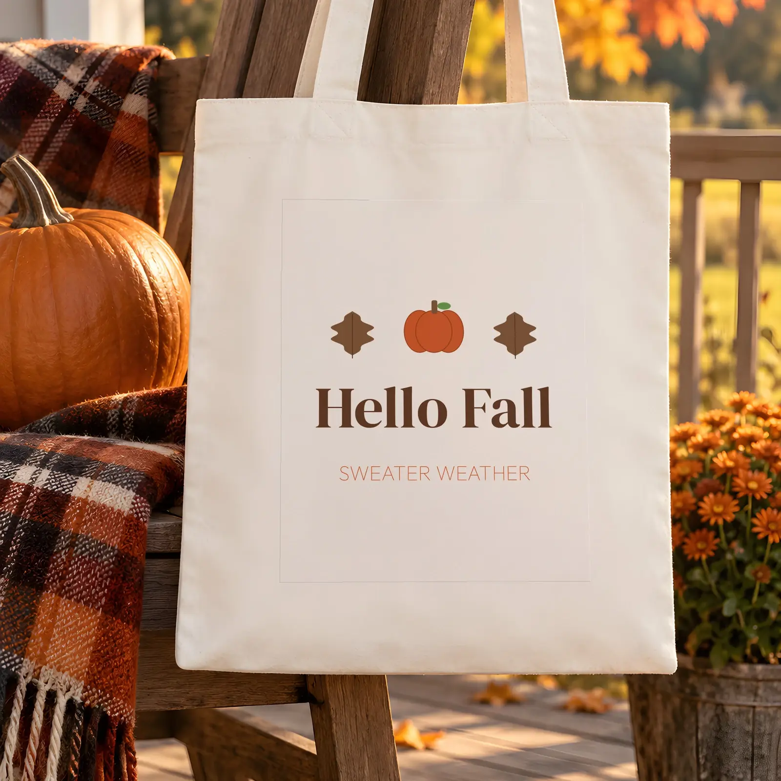 Orchard Canvas Tote Bag Mockup - 3 Farmers Market Fall Scenes, JPG + Transparent PNG preview