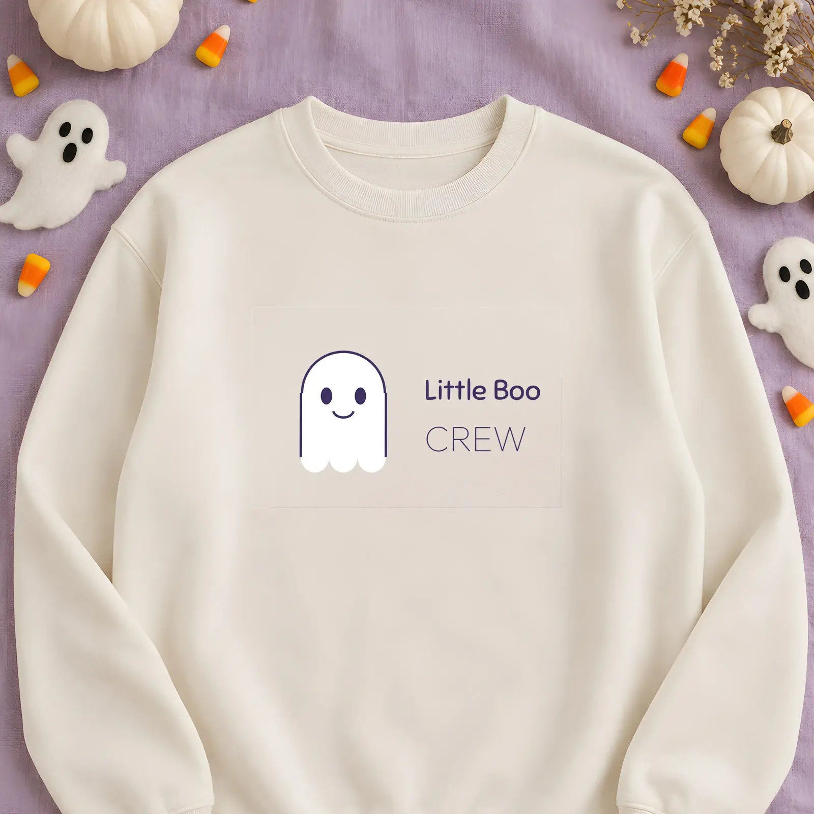 Pastel Fall Crewneck Sweatshirt Flat Lay Mockup - 2 Halloween Scenes, JPG + Transparent PNG, preview 1 of 3