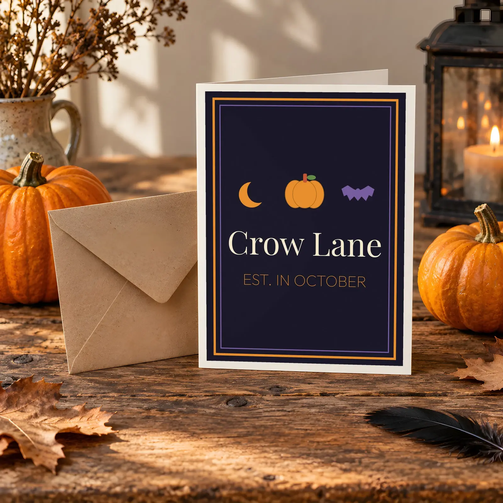 Spooky Season Greeting Card Mockup - 5 Haunted Harvest Scenes, JPG + Transparent PNG preview