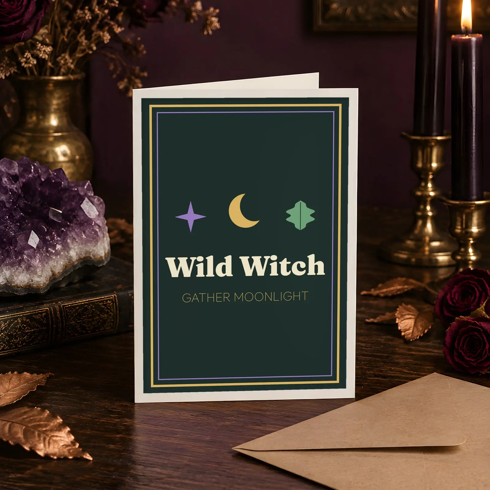 Witchy Halloween Greeting Card Mockup - 4 Moody Fall Scenes, JPG + Transparent PNG preview
