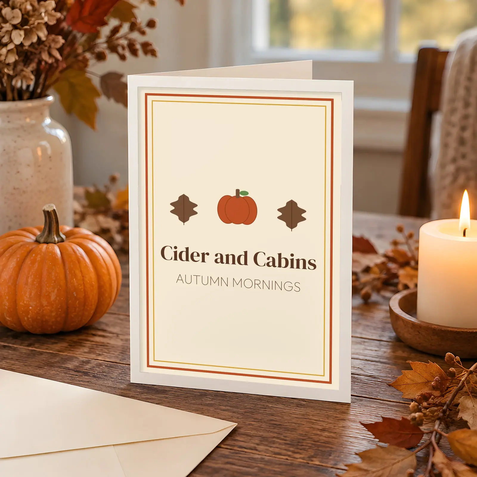 Autumn Greeting Card Mockup - 2 Harvest Table Scenes, JPG + Transparent PNG preview