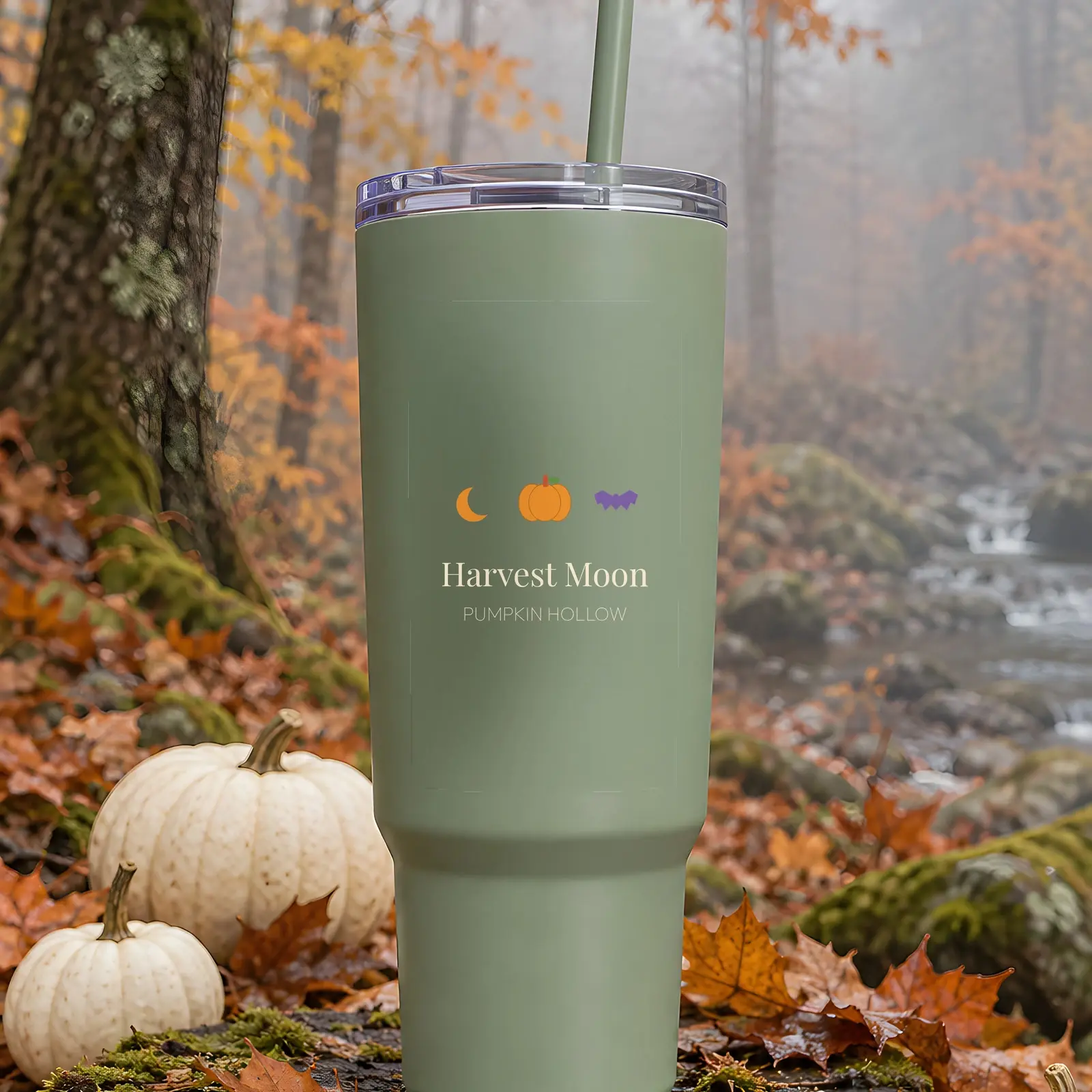 Moody Halloween Tumbler Mockup - 3 Spooky Autumn Scenes, JPG + Transparent PNG preview