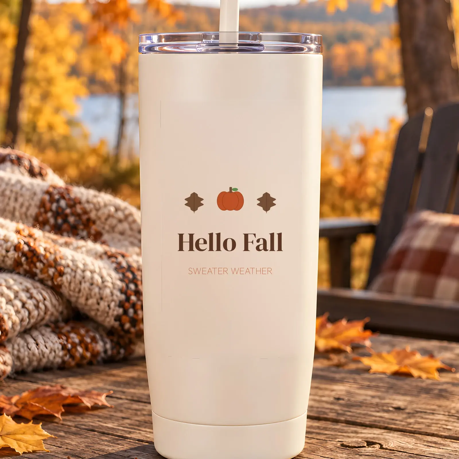 Fall Insulated Tumbler Mockup - 2 Cozy Scenes, JPG + Transparent PNG preview