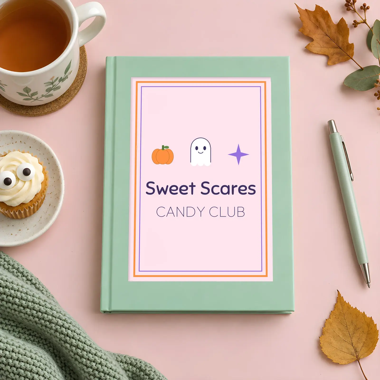 Spooky Cute Hardcover Notebook Journal Mockup - 4 Halloween Scenes, JPG + Transparent PNG, preview 1 of 3