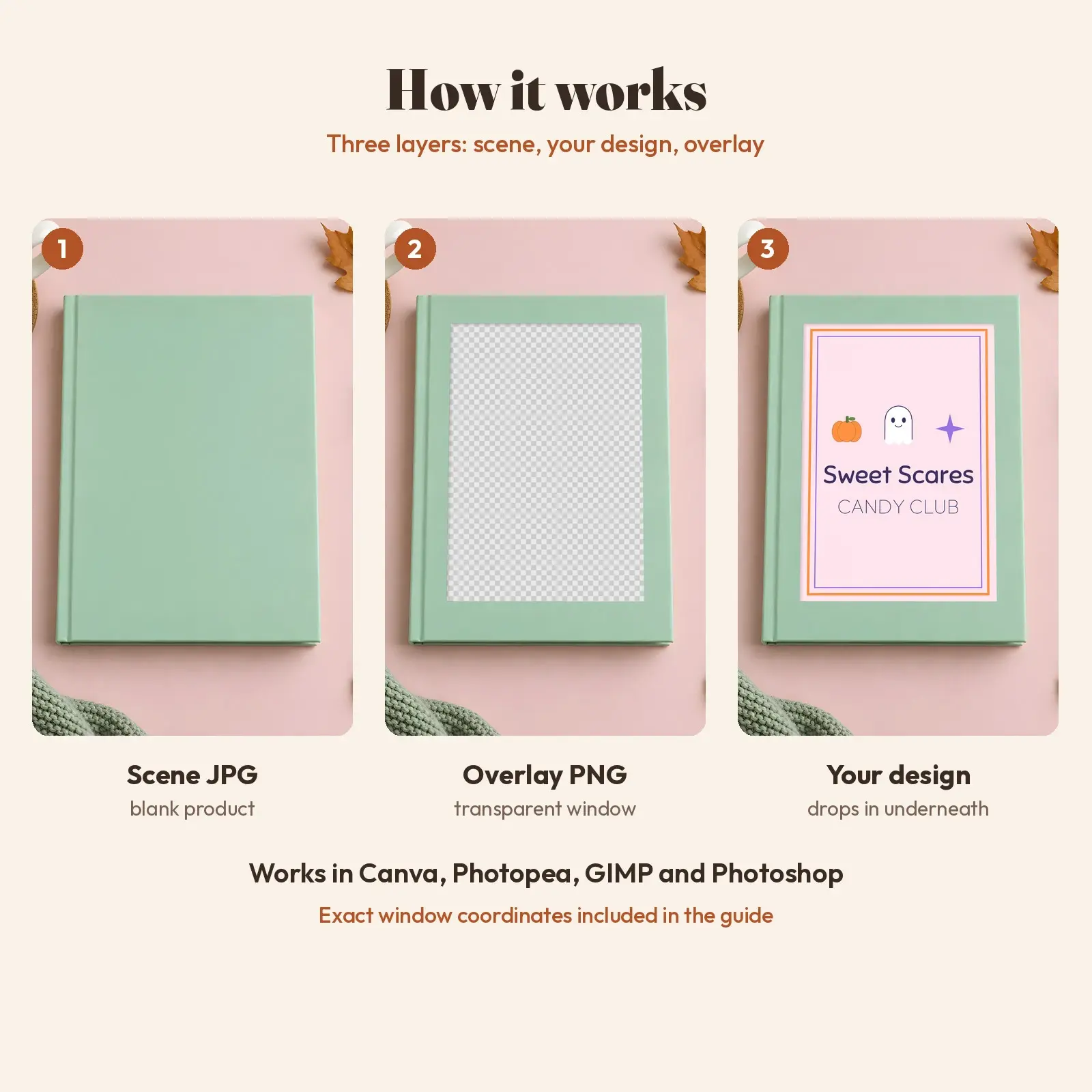 Spooky Cute Hardcover Notebook Journal Mockup - 4 Halloween Scenes, JPG + Transparent PNG, preview 3 of 3