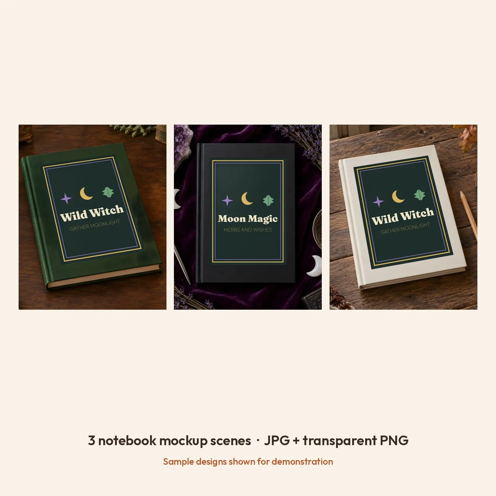 Witchy Hardcover Notebook Mockup - 3 Autumn Desk Scenes, JPG + Transparent PNG, preview 2 of 3