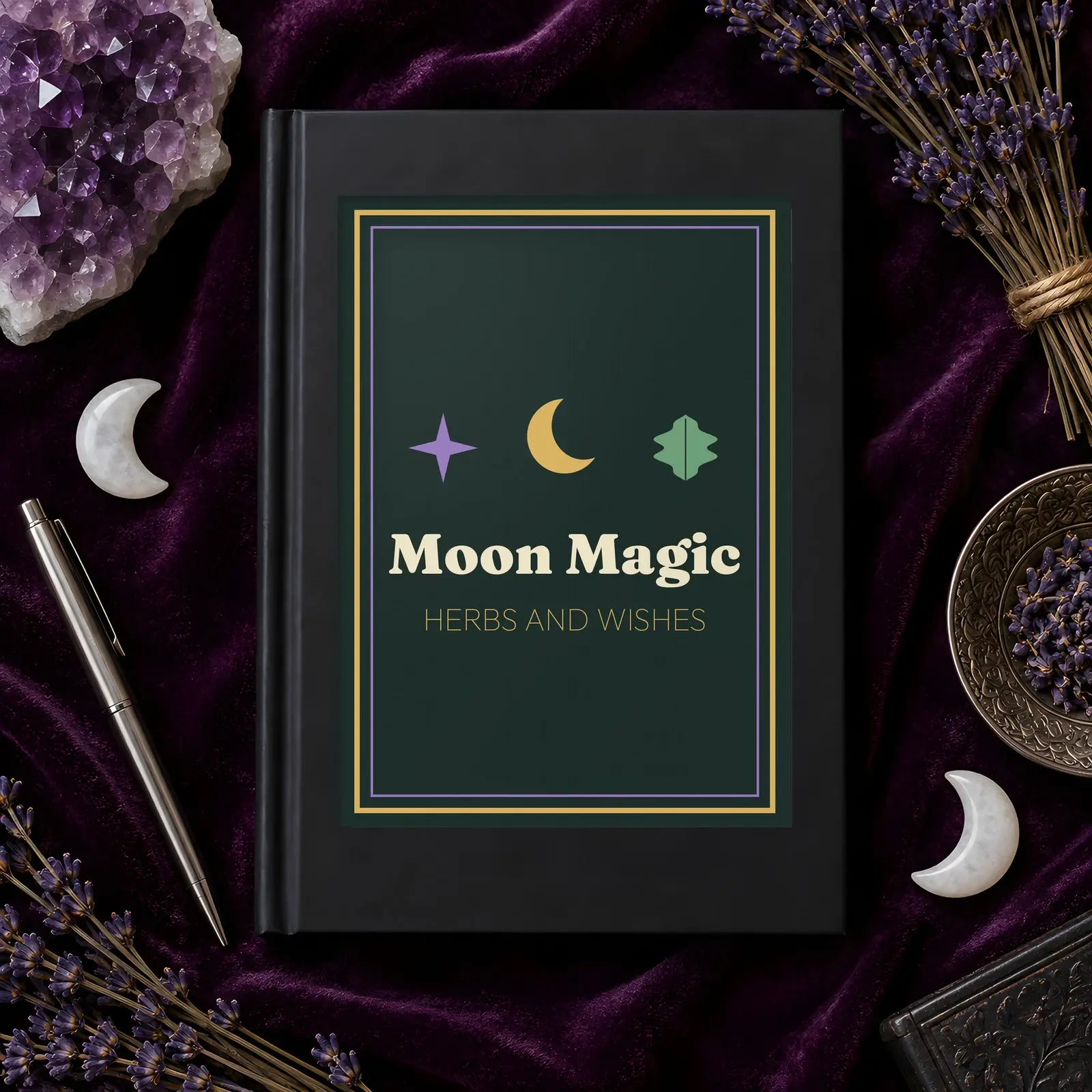 Witchy Hardcover Notebook Mockup - 3 Autumn Desk Scenes, JPG + Transparent PNG preview
