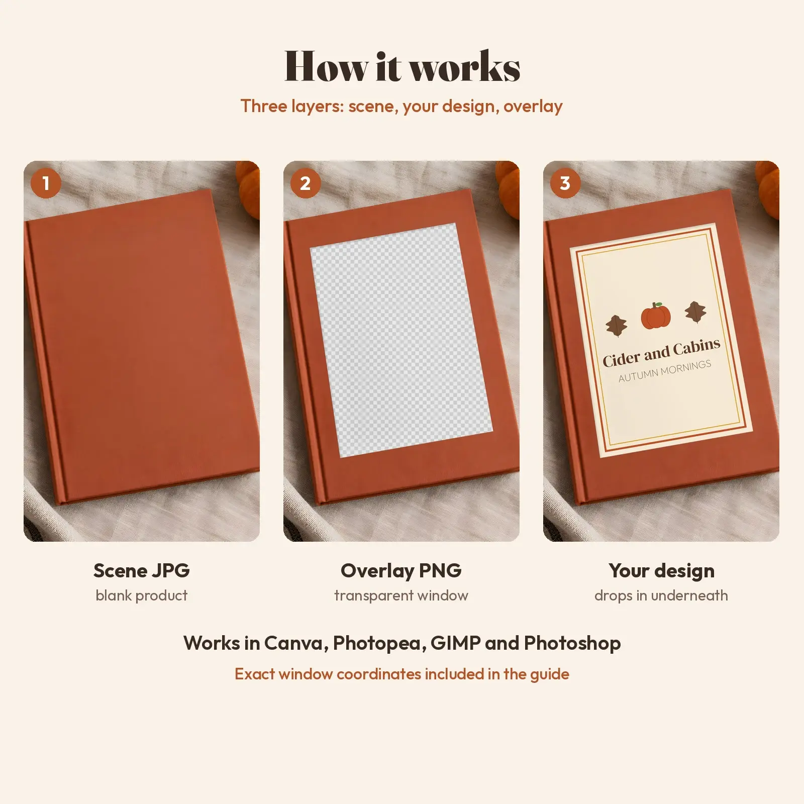 Autumn Hardcover Notebook Mockup - 3 Desk Scenes, JPG + Transparent PNG, preview 3 of 3