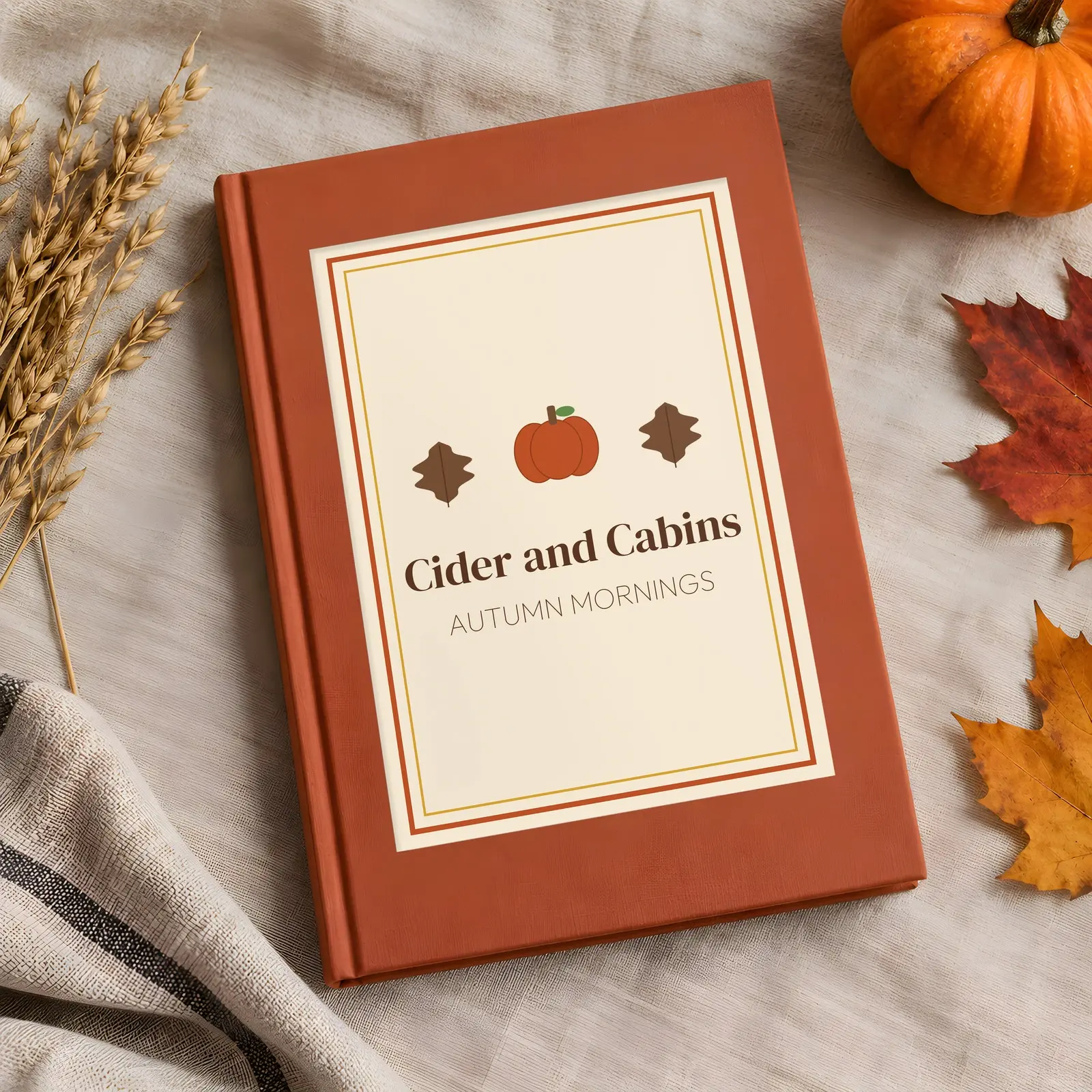 Autumn Hardcover Notebook Mockup - 3 Desk Scenes, JPG + Transparent PNG preview
