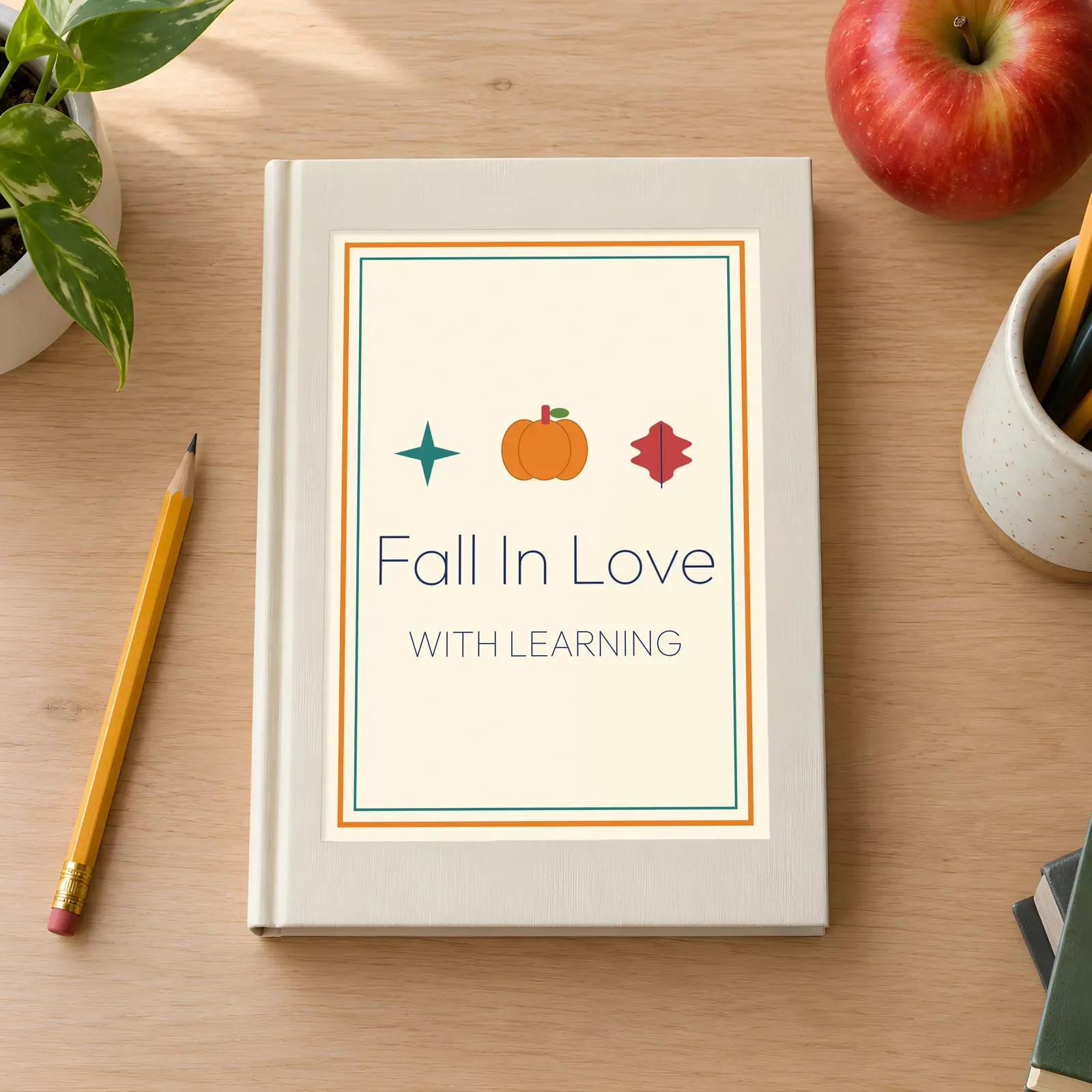 Teacher Hardcover Notebook Mockup - 3 Autumn Desk Scenes, JPG + Transparent PNG preview