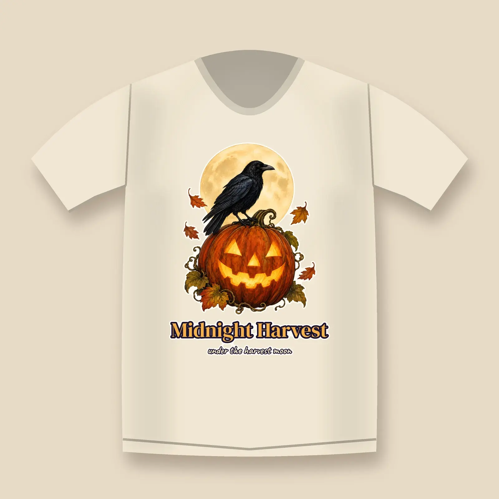 Midnight Harvest Crow and Jack-o-Lantern Shirt Design – Transparent PNG for DTF and Sublimation, preview 4 of 4