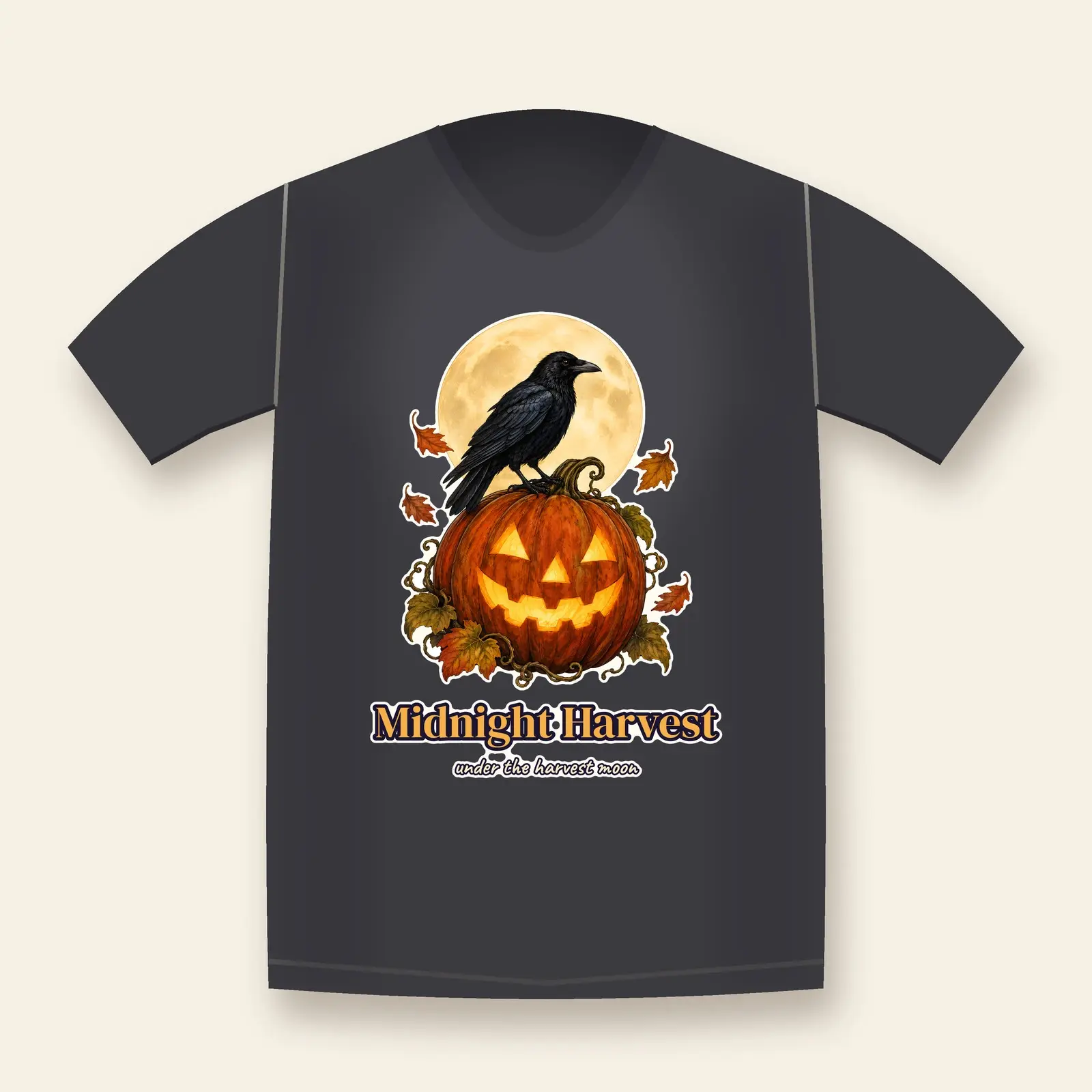 Midnight Harvest Crow and Jack-o-Lantern Shirt Design – Transparent PNG for DTF and Sublimation, preview 1 of 4