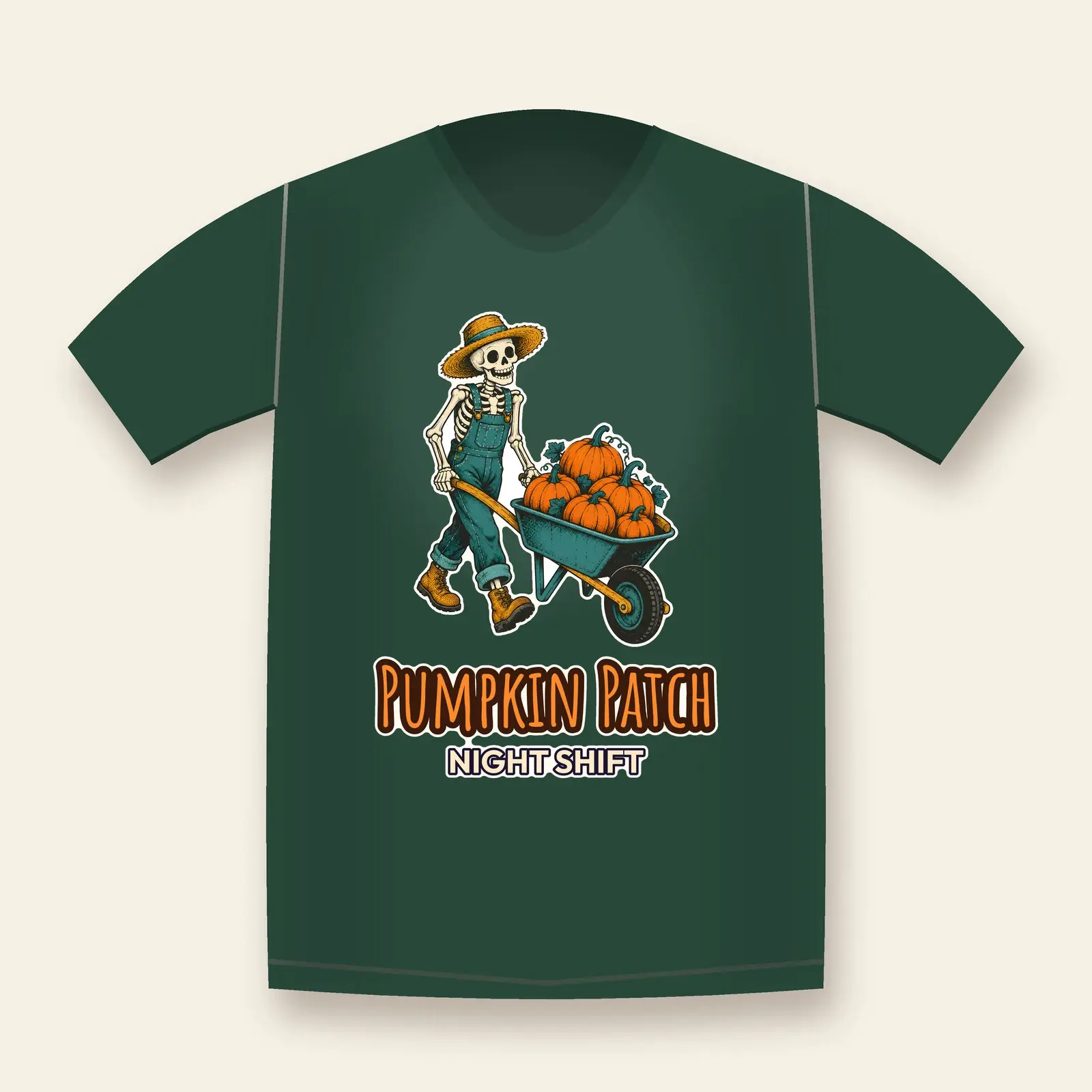 Skeleton Pumpkin Farmer Halloween Shirt Design – Vintage Retro PNG for Heat Transfer preview