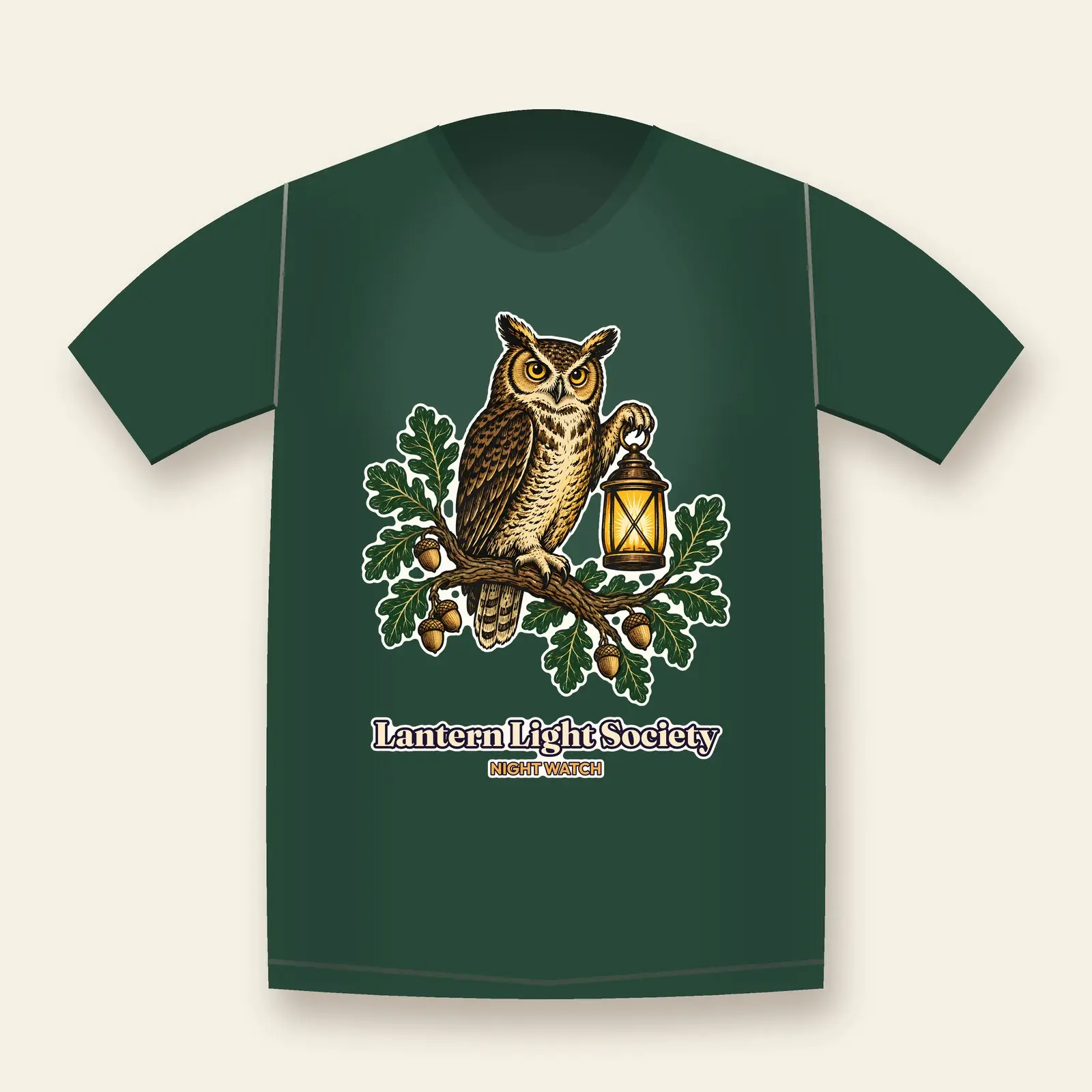 Owl With Lantern and Oak Leaves Shirt Design – Woodland Halloween PNG 300 DPI preview