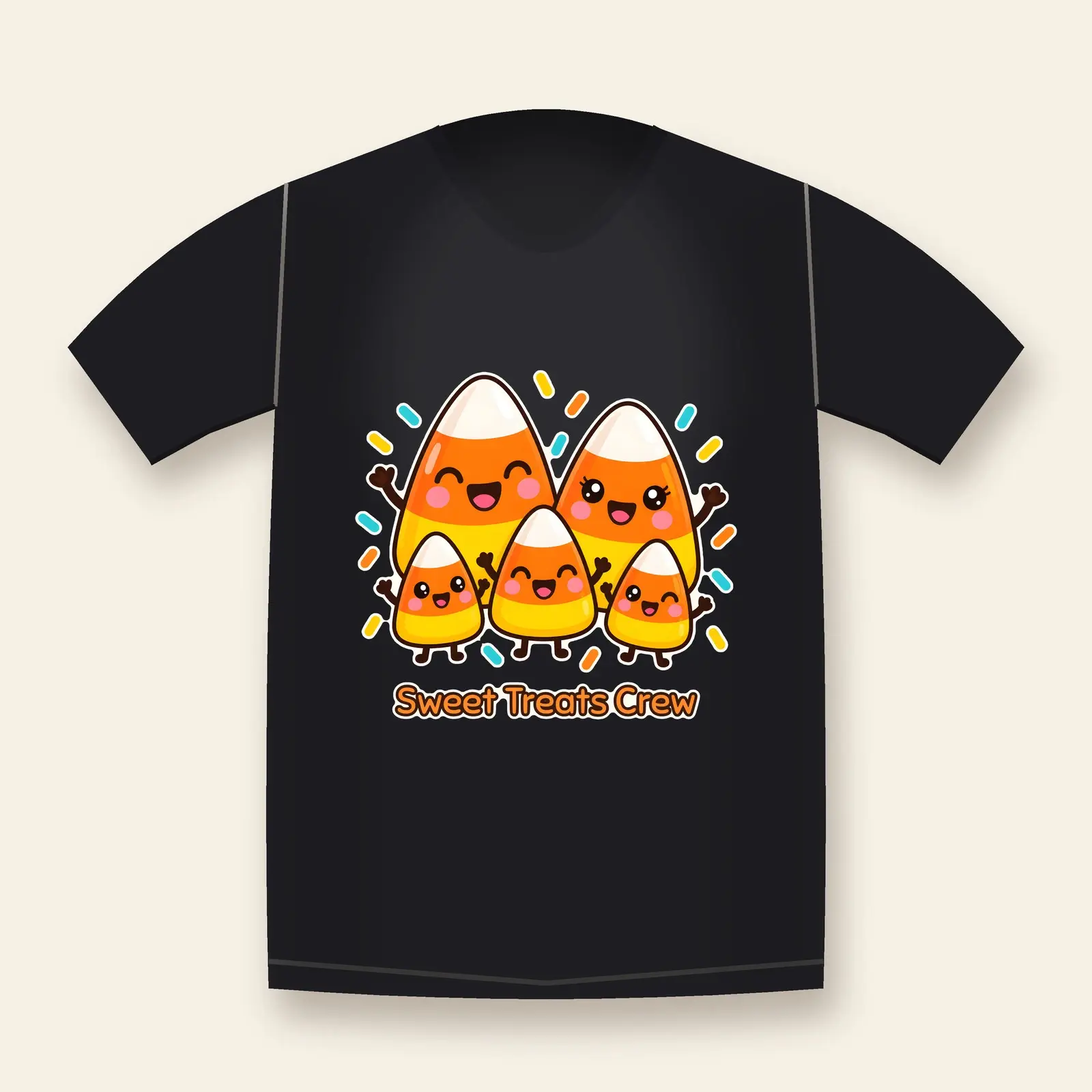 Candy Corn Family Waving Shirt Design – Sweet Treats Crew Kawaii PNG preview