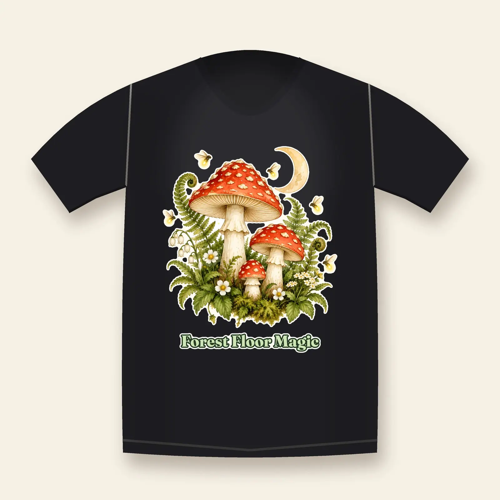 Forest Floor Magic Mushroom Shirt Design – Witchy Cottagecore Watercolor PNG preview