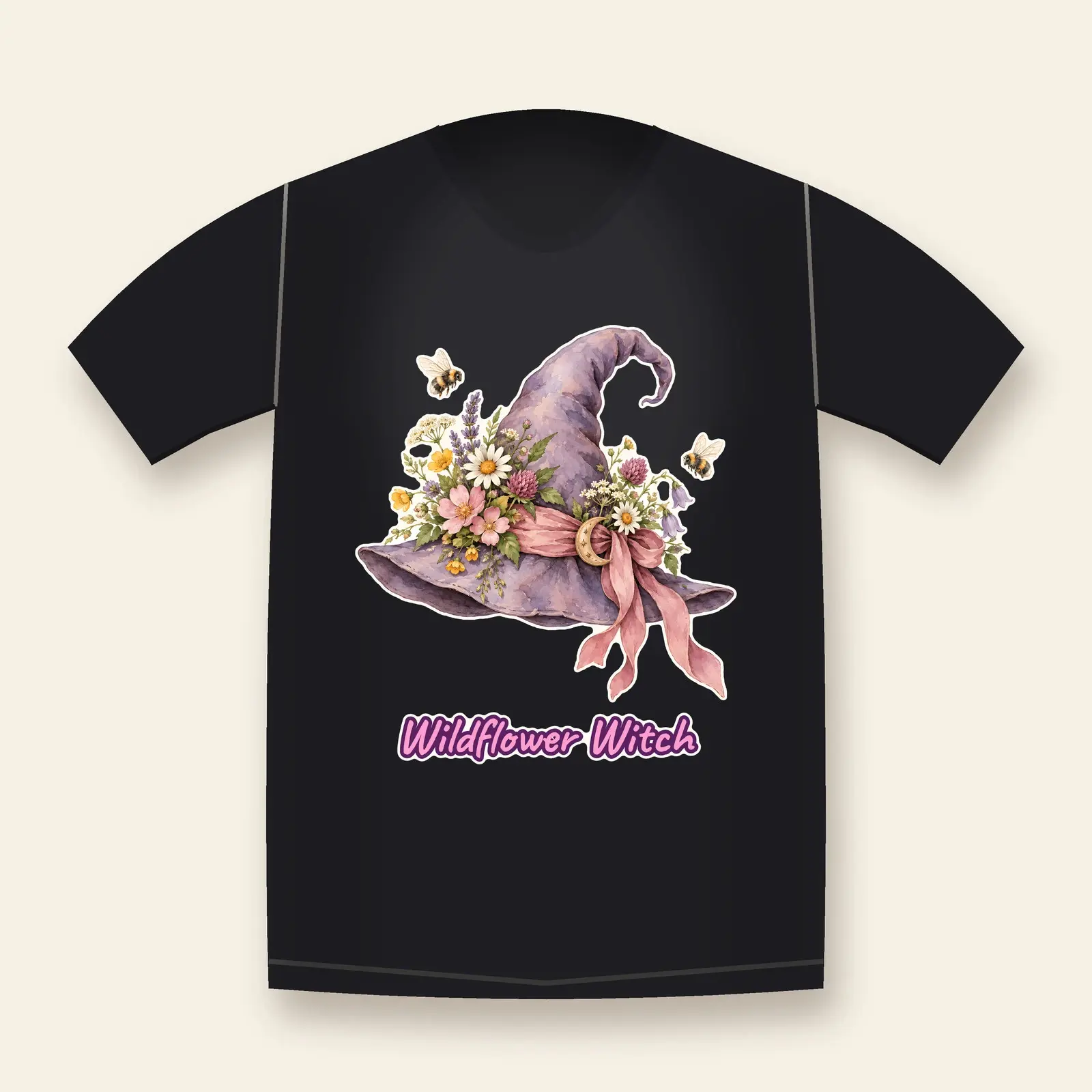 Wildflower Witch Hat Shirt Design – Bees and Blossoms Cottage Witch PNG preview