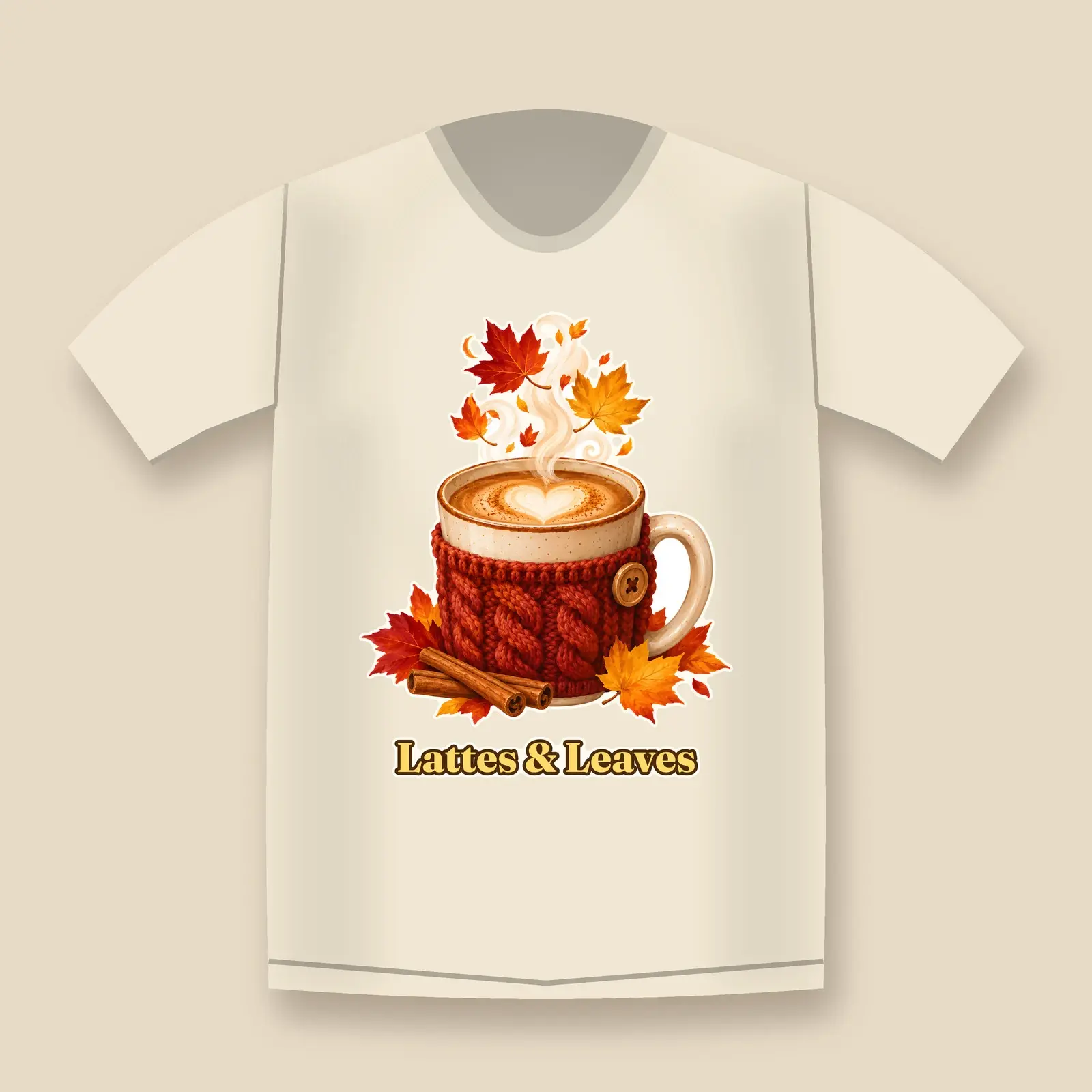 Latte and Leaves Autumn Shirt Design – Cozy Coffee Mug With Falling Leaves PNG, preview 4 of 4
