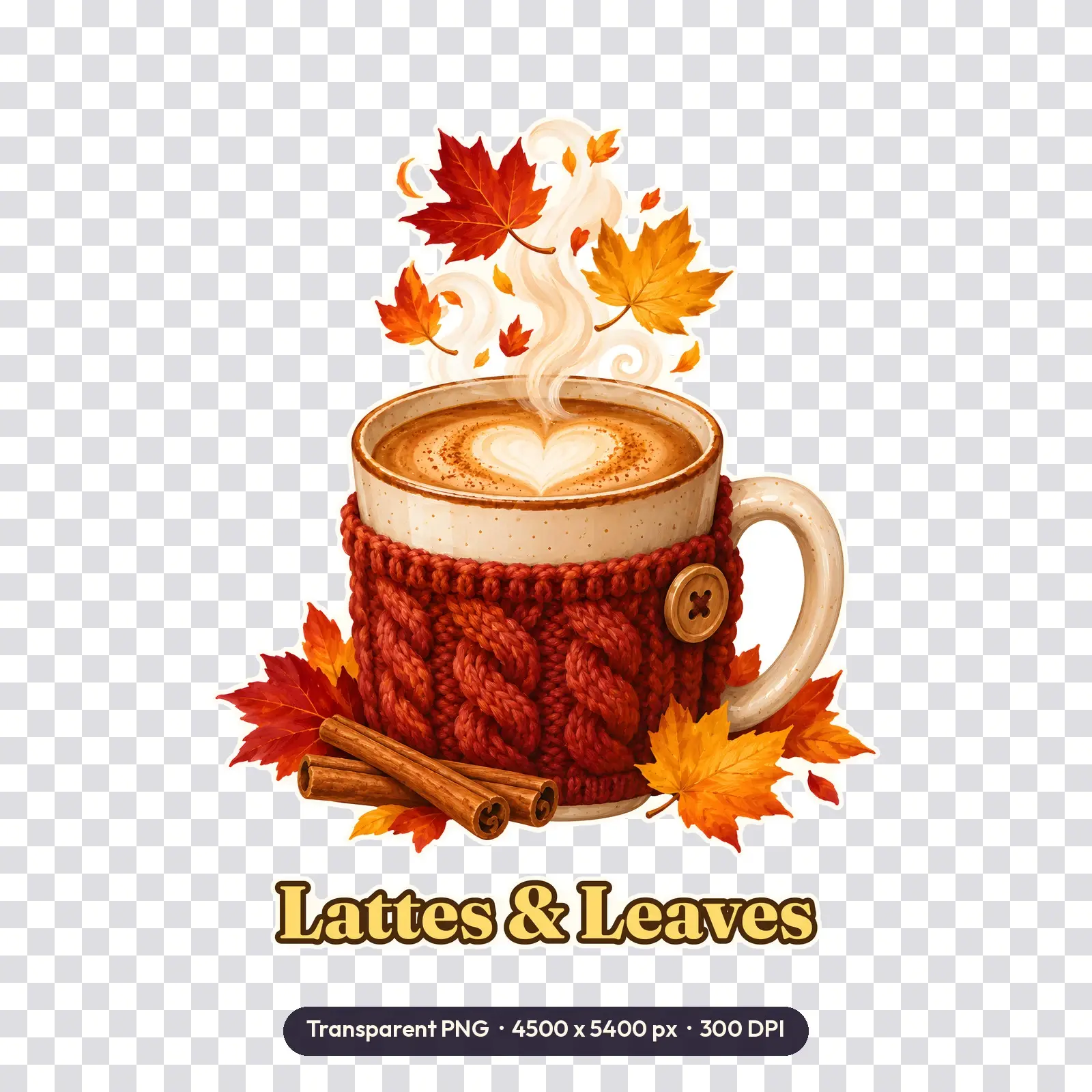 Latte and Leaves Autumn Shirt Design – Cozy Coffee Mug With Falling Leaves PNG, preview 2 of 4