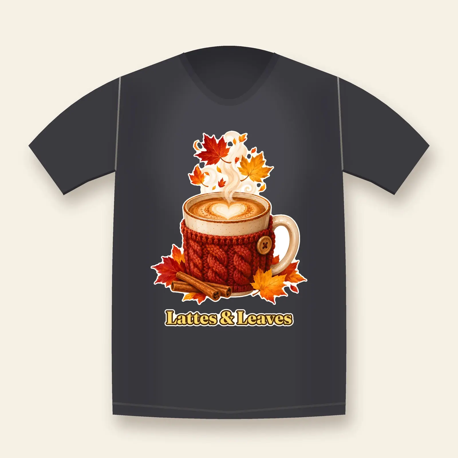 Latte and Leaves Autumn Shirt Design – Cozy Coffee Mug With Falling Leaves PNG, preview 1 of 4