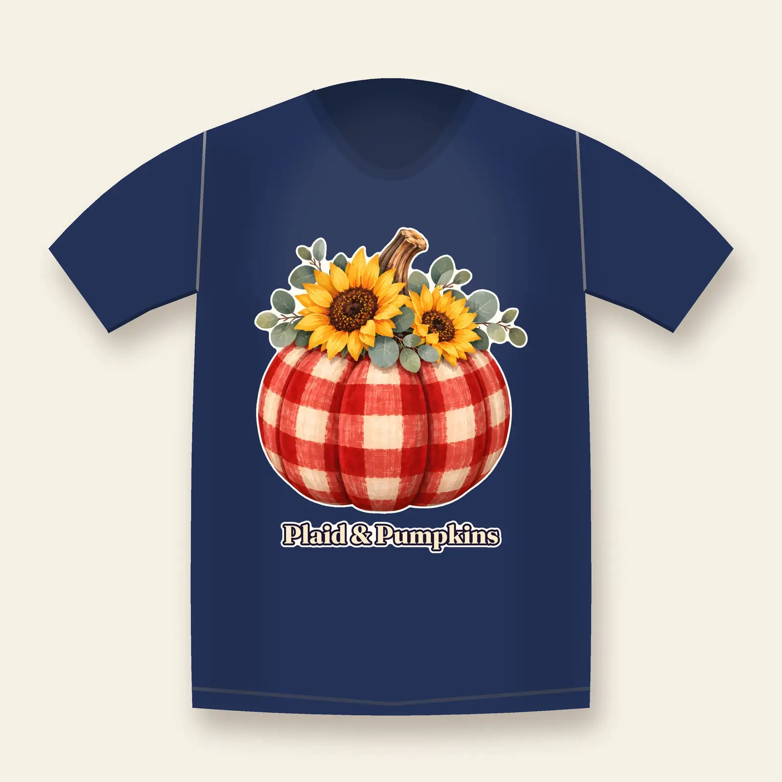Plaid Pumpkin With Sunflowers Shirt Design – Buffalo Plaid Fall PNG Transparent preview