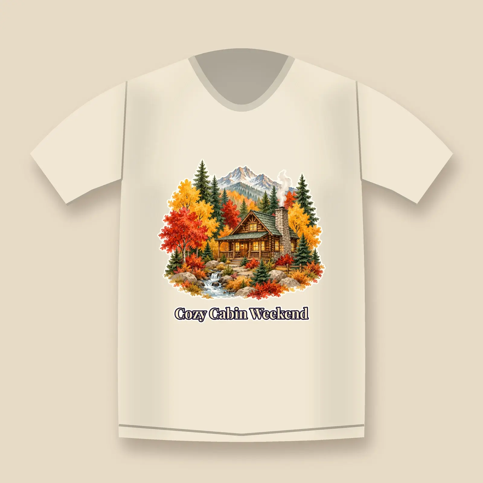 Cozy Cabin in the Autumn Forest Shirt Design – Mountain Fall Watercolor PNG, preview 4 of 4