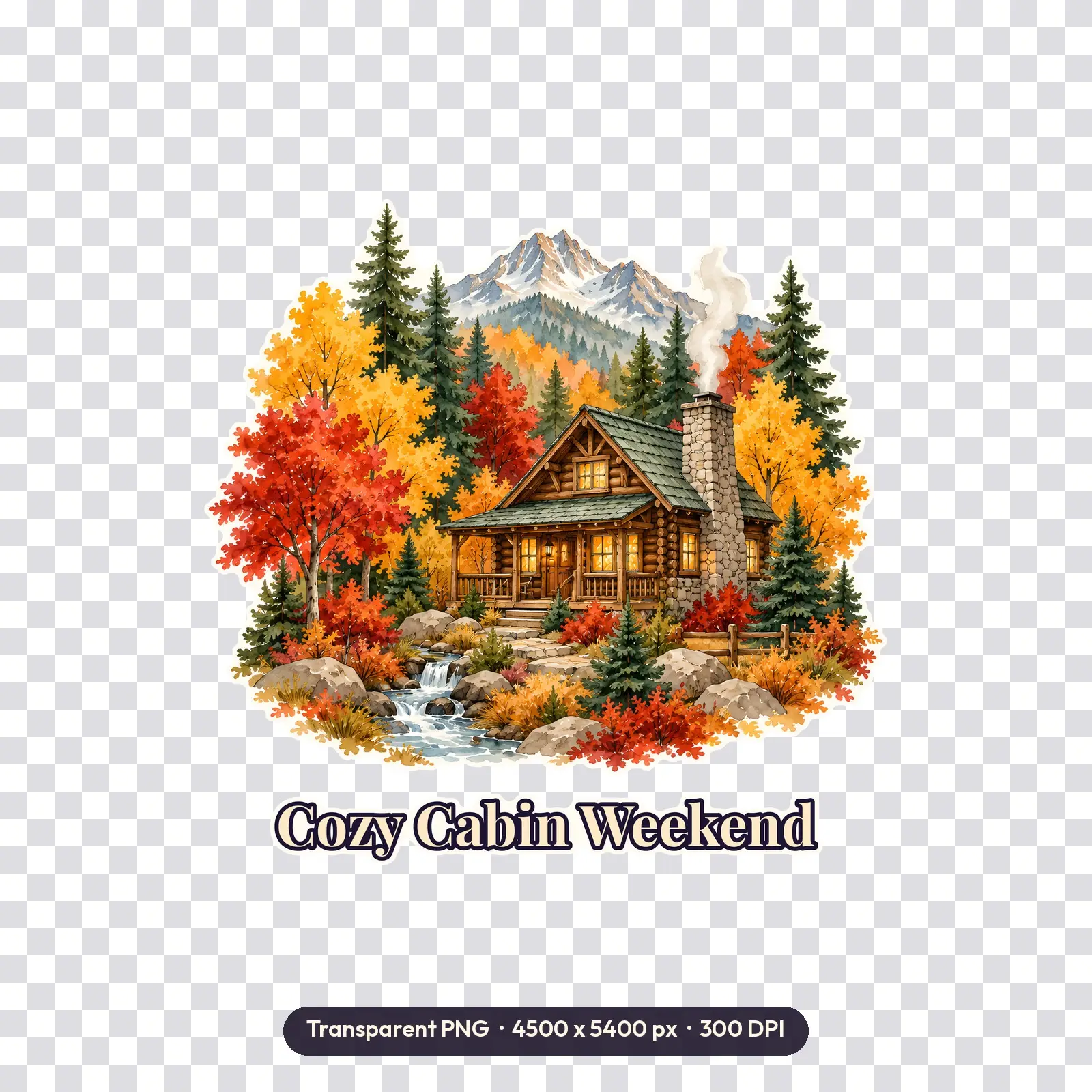 Cozy Cabin in the Autumn Forest Shirt Design – Mountain Fall Watercolor PNG, preview 2 of 4