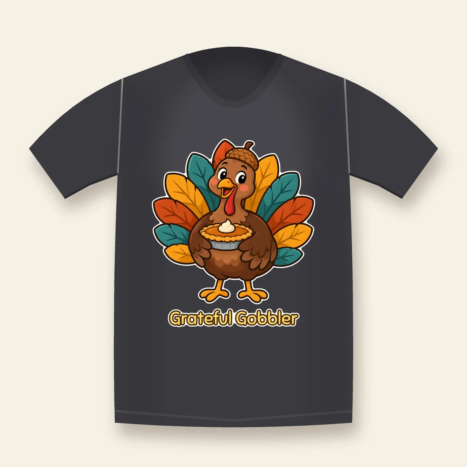Grateful Gobbler Turkey Thanksgiving Shirt Design – Cute Fall Feather PNG preview