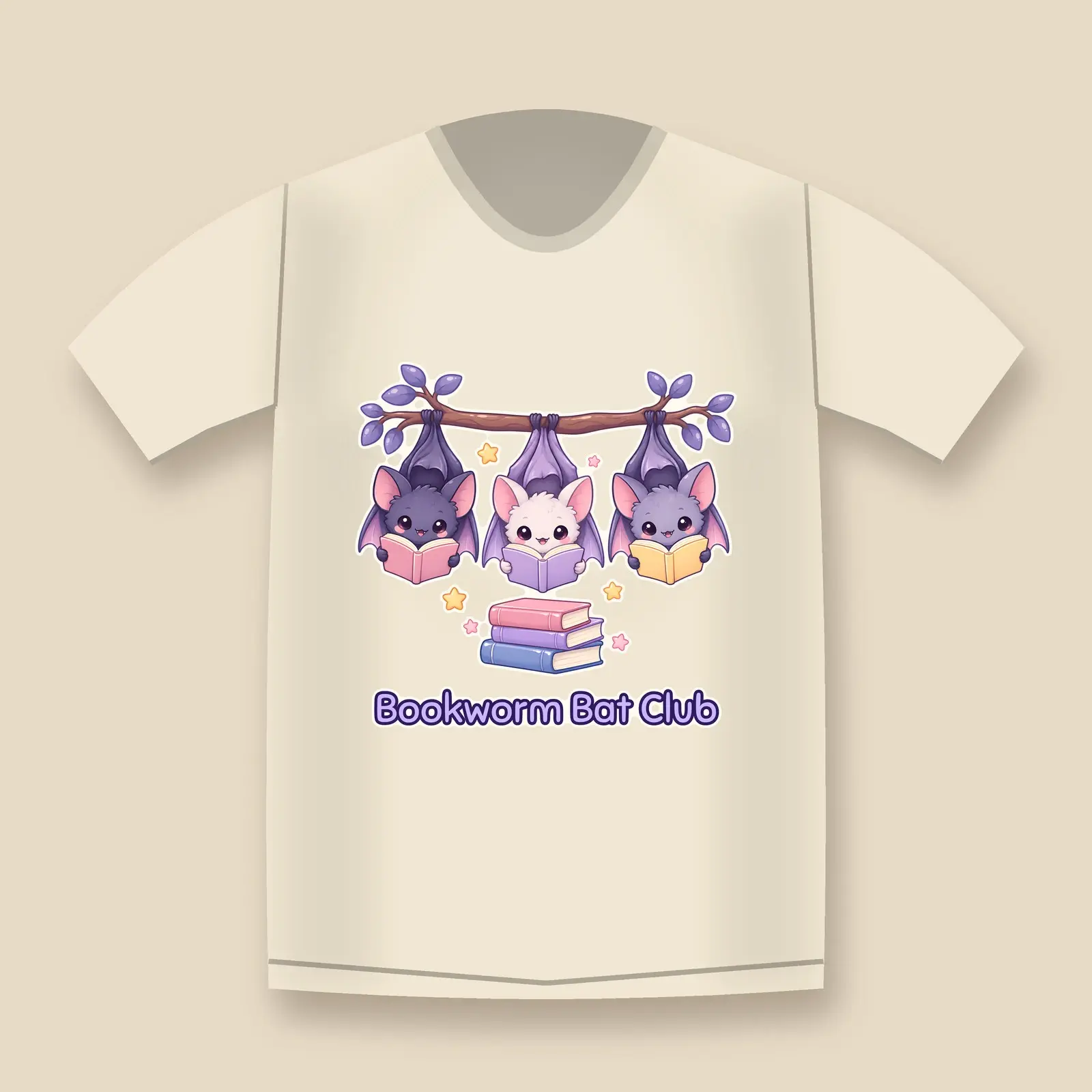 Bookworm Bat Club Shirt Design – Cute Bats Reading Books Library PNG, preview 4 of 4