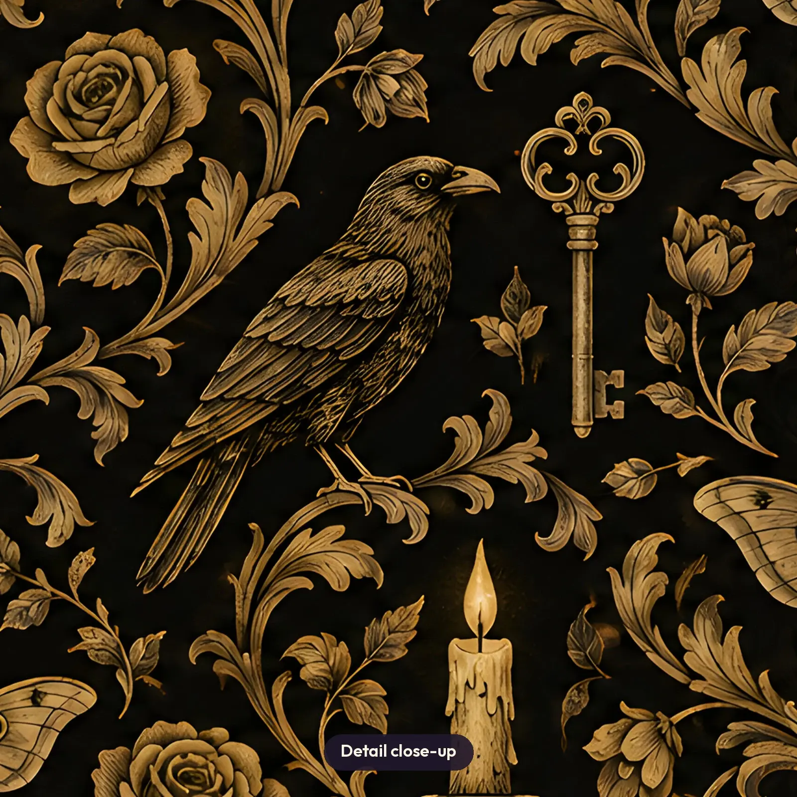 Victorian Candlelight Moths and Keys Tumbler Wrap PNG – Gothic Gold Sublimation Design, preview 4 of 4