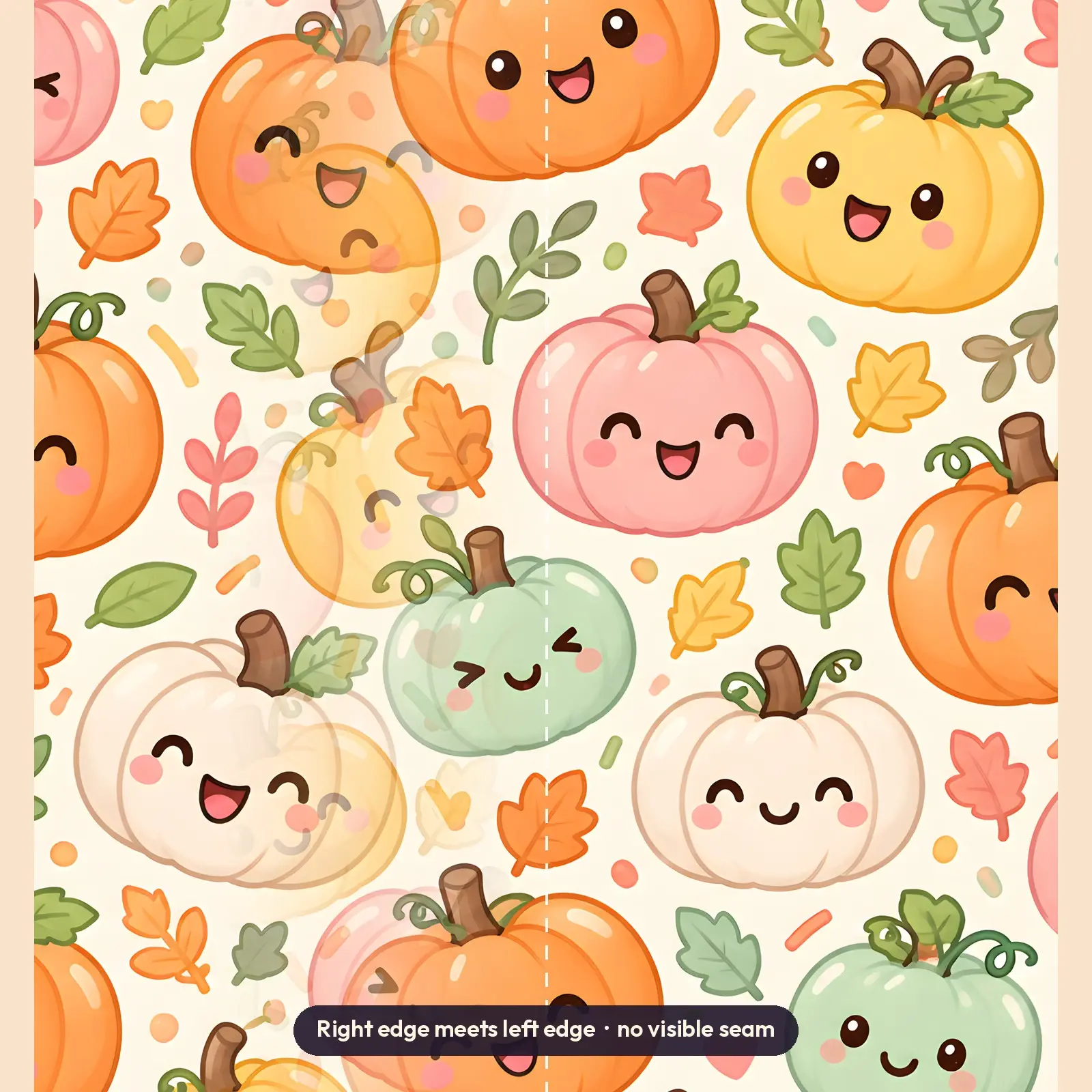 Smiling Kawaii Pumpkins and Sprinkles Tumbler Wrap PNG – Cream Halloween Pattern, preview 3 of 4