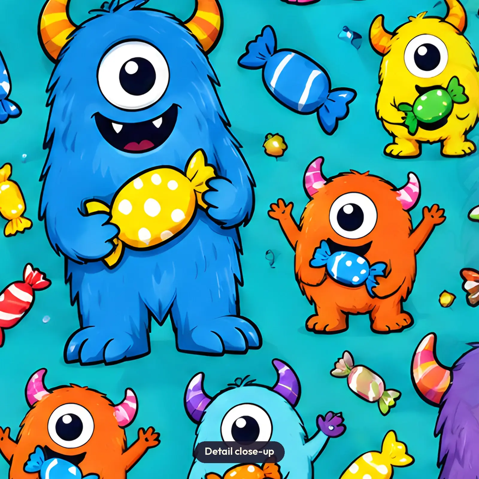 Friendly Fuzzy Monsters With Candy Tumbler Wrap PNG – Bright Teal Trick or Treat Design, preview 4 of 4